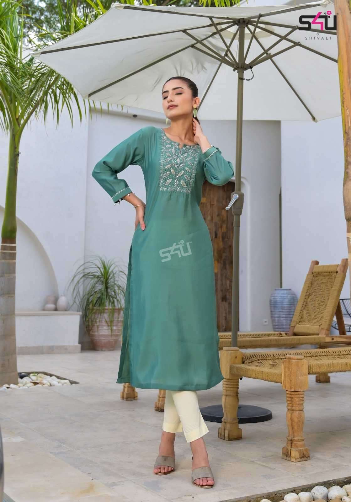 GLAMOUR SERIES 01 TO 06 KURTI BY S4U DESIGNER WITH WORK FANCY KURTIS ARE AVAILABLE AT WHOLESALE PRICE