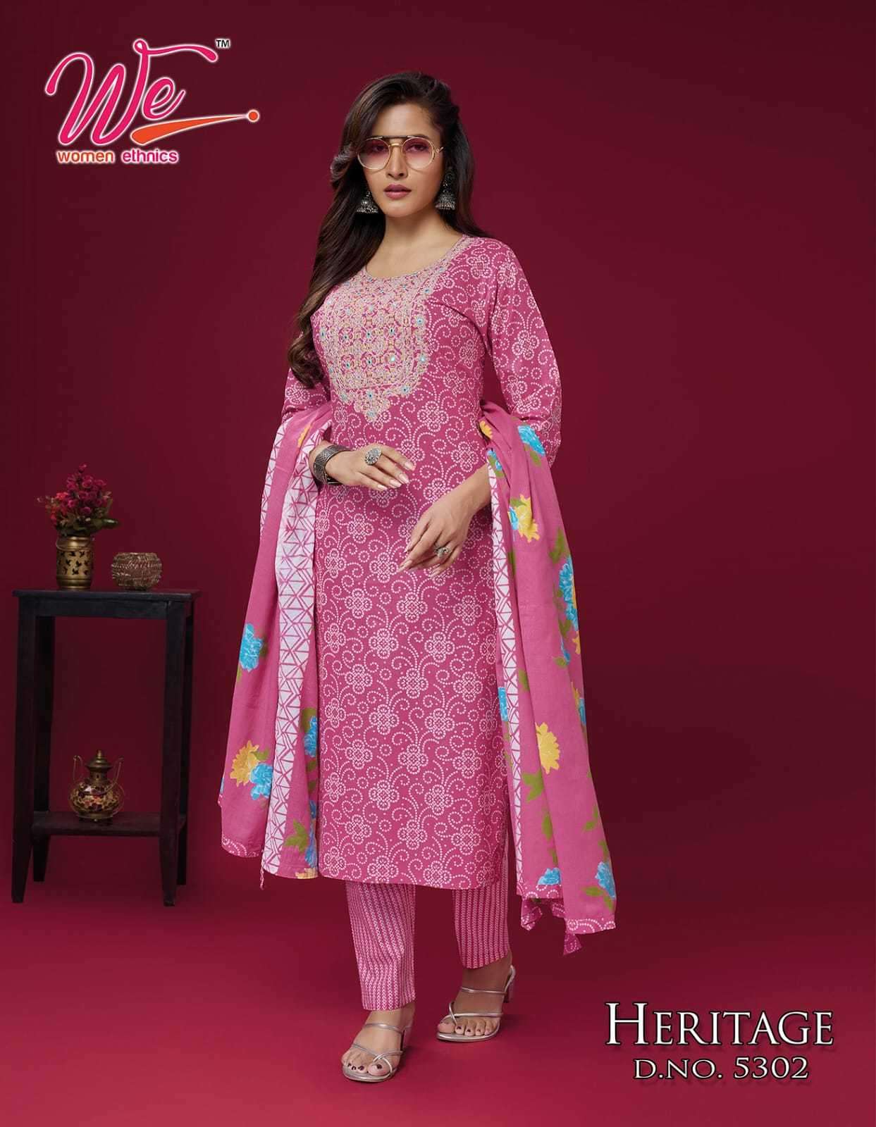 HERITAGE SERIES 5301 TO 5306 BY WE DESIGNER PRINTED COTTON KURTI WITH PANT AND DUPATTA ARE AVAILABLE AT WHOLESALE PRICE