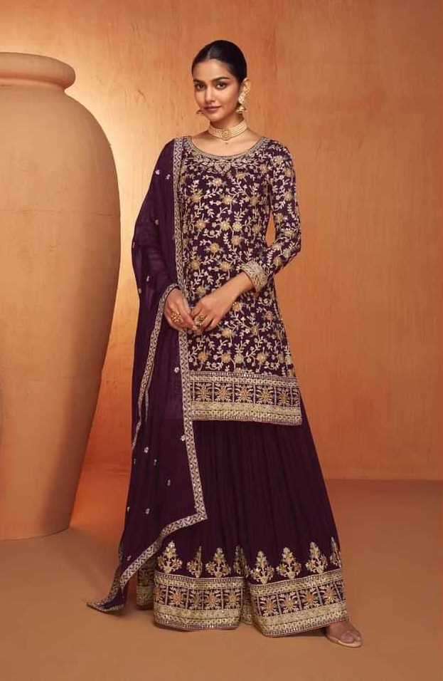 JHANVI SERIES 7452 BY GULKAYRA DESIGNER WITH HEAVY WORK READYMADE CHINON SUITS ARE AVAILABLE AT WHOLESALE PRICE