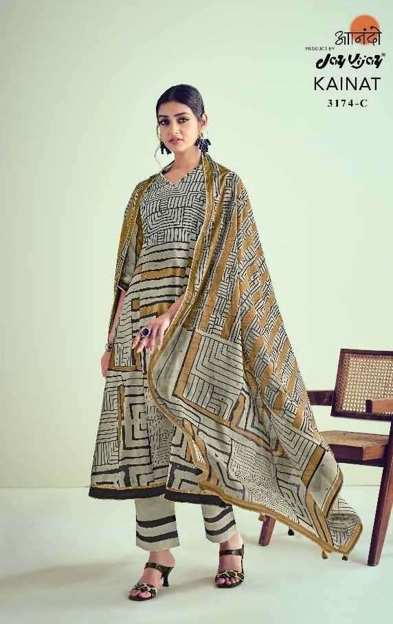 KAINAT SERIES 3174 BY AANANDO JAY VIJAY DESIGNER WITH PRINTED AND WORK COTTON SUITS ARE AVAILABLE AT WHOLESALE PRICE