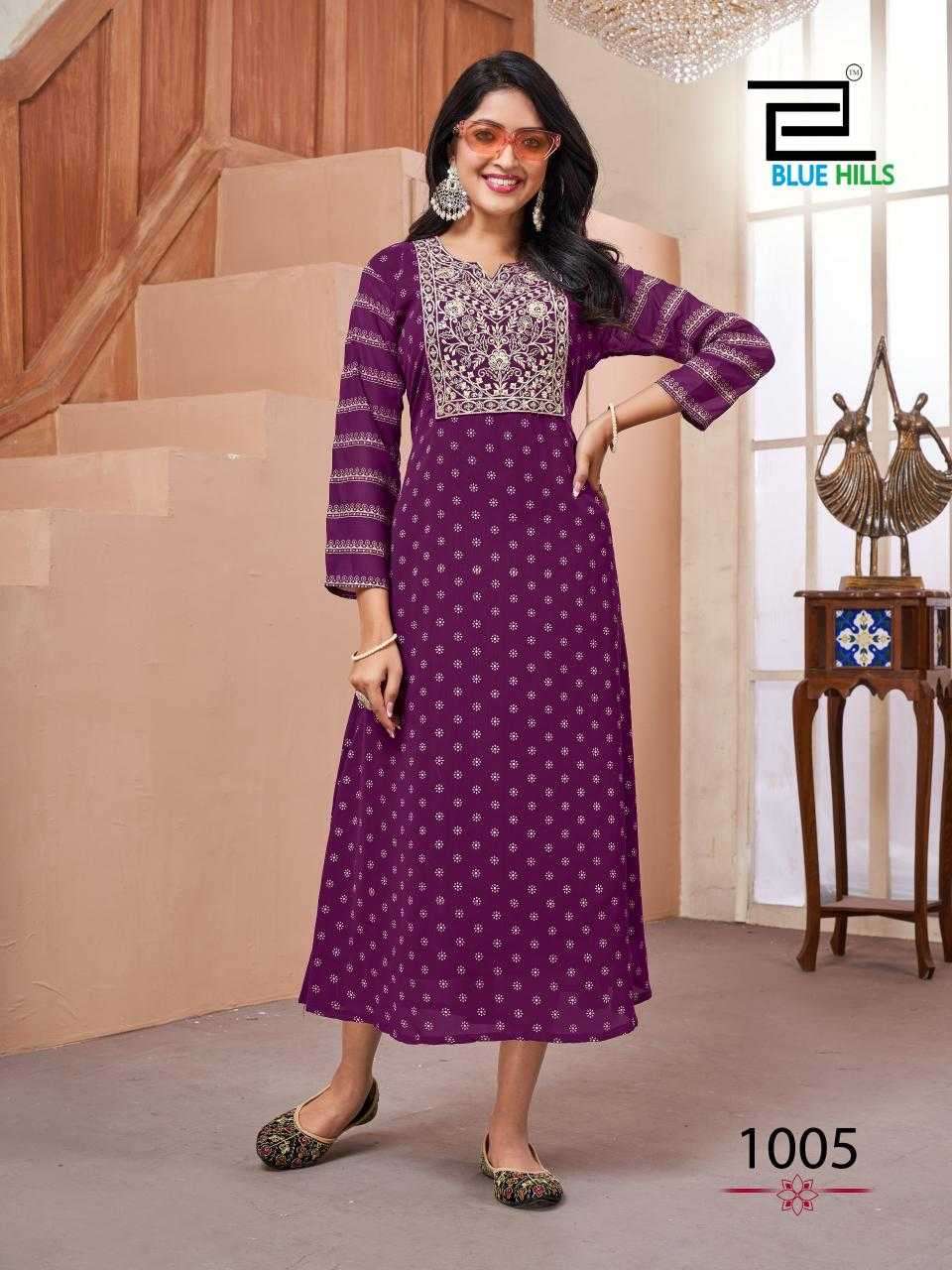 LAKME SERIES 1001 TO 1006 KURTI BY BLUE HILLS DESIGNER FOIL PRINTED AND WORK GEORGETTE KURTIS ARE AVAILABLE AT WHOLESALE PRICE