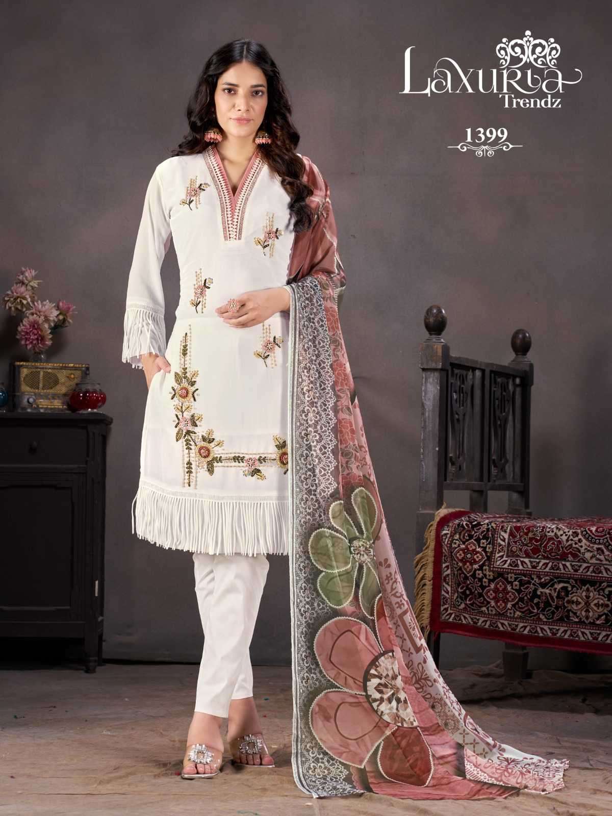 LAXURIA TRENDZ 1399 DESIGNER WITH WORK GEORGETTE PAKISTANI STYLE TOP WITH PANT AND DUPATTA ARE AVAILABLE AT WHOLESALE PRICE