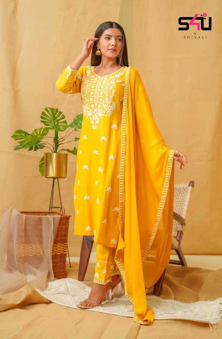 LUCKNOWI SERIES 1001 TO 1006 BY S4U DESIGNER WITH WORK RAYON KURTI WITH BOTTOM AND DUPATTA ARE AVAILABLE AT WHOLESALE PRICE