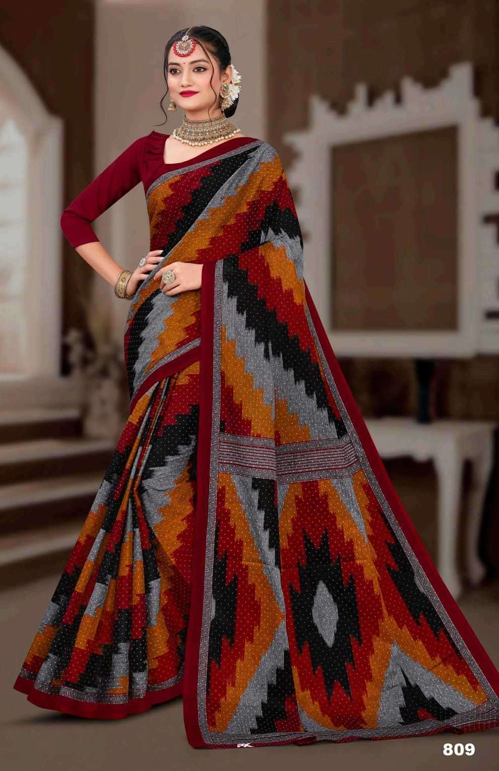 MAMA MASLEEN VOL-6 SERIES 801 TO 810 SAREE BY BALAJI COTTON DESIGNER DIGITAL PRINTED COTTON SAREES ARE AVAILABLE AT WHOLESALE PRICE