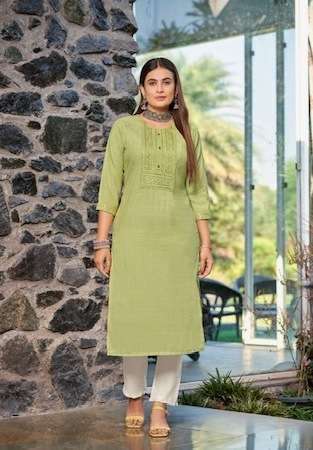 MANNAT SERIES 13895 TO 13897 KURTI BY KALAROOP DESIGNER WITH EMBROIDERY WORK RAYON KURTIS ARE AVAILABLE AT WHOLESALE PRICE