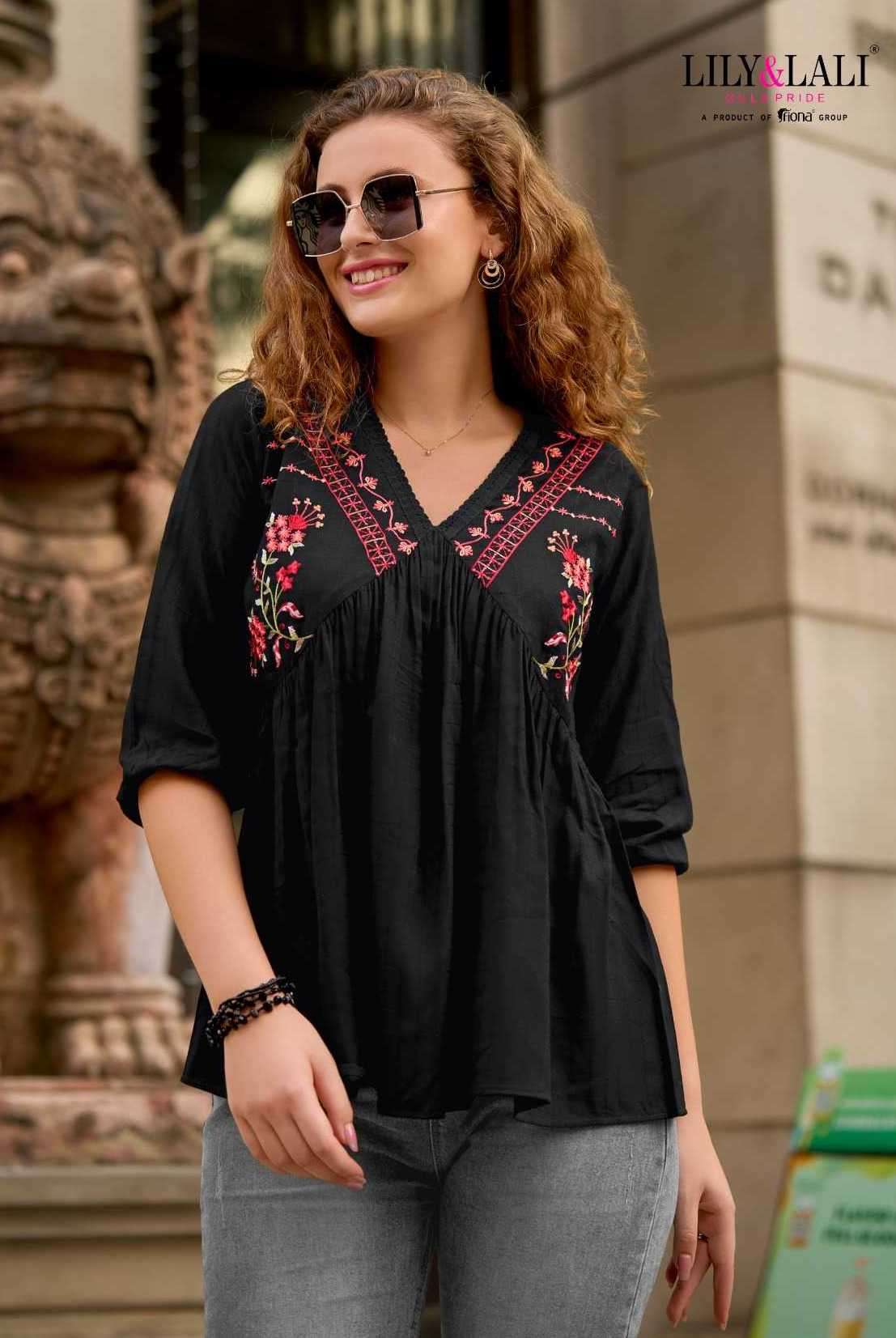 MELODY VOL-4 SERIES 18101 TO 18108 BY LILY & LALI DESIGNER WITH EMBROIDERY WORK VISCOSE RAYON SHORT TOPS ARE AVAILABLE AT WHOLESALE PRICE