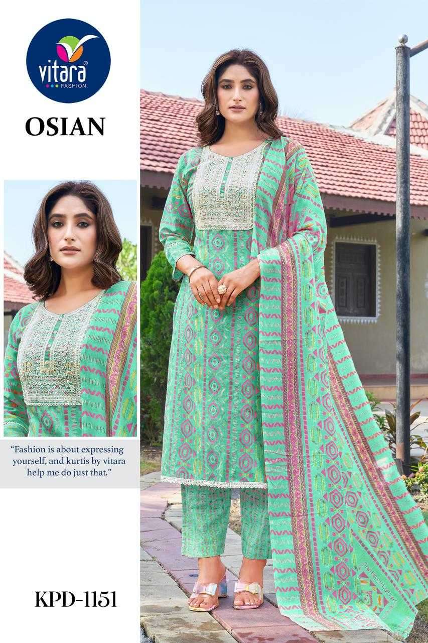 OSIAN SERIES 1150 TO 1153 BY VITARA DESIGNER PRINTED AND WORK COTTON KURTI WITH BOTTOM AND DUPATTA ARE AVAILABLE AT WHOLESALE PRICE