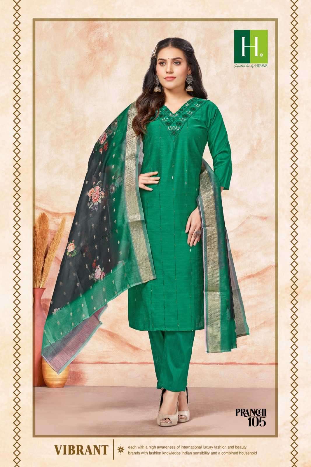 PRANCHI SERIES 101 TO 106 BY HIRWA DESIGNER WITH WORK SILK KURTI WITH PANT AND DUPATTA ARE AVAILABLE AT WHOLESALE PRICE