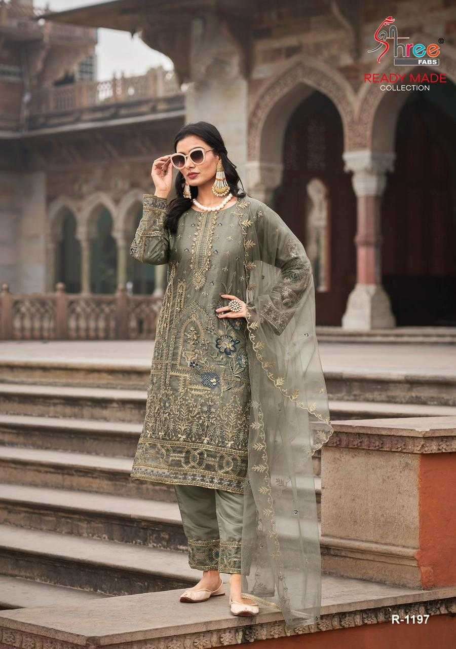 R 1197 BY SHREE FABS DESIGNER WITH WORK ORGANZA READYMADE PAKISTANI STYLE SUITS ARE AVAILABLE AT WHOLESALE PRICE