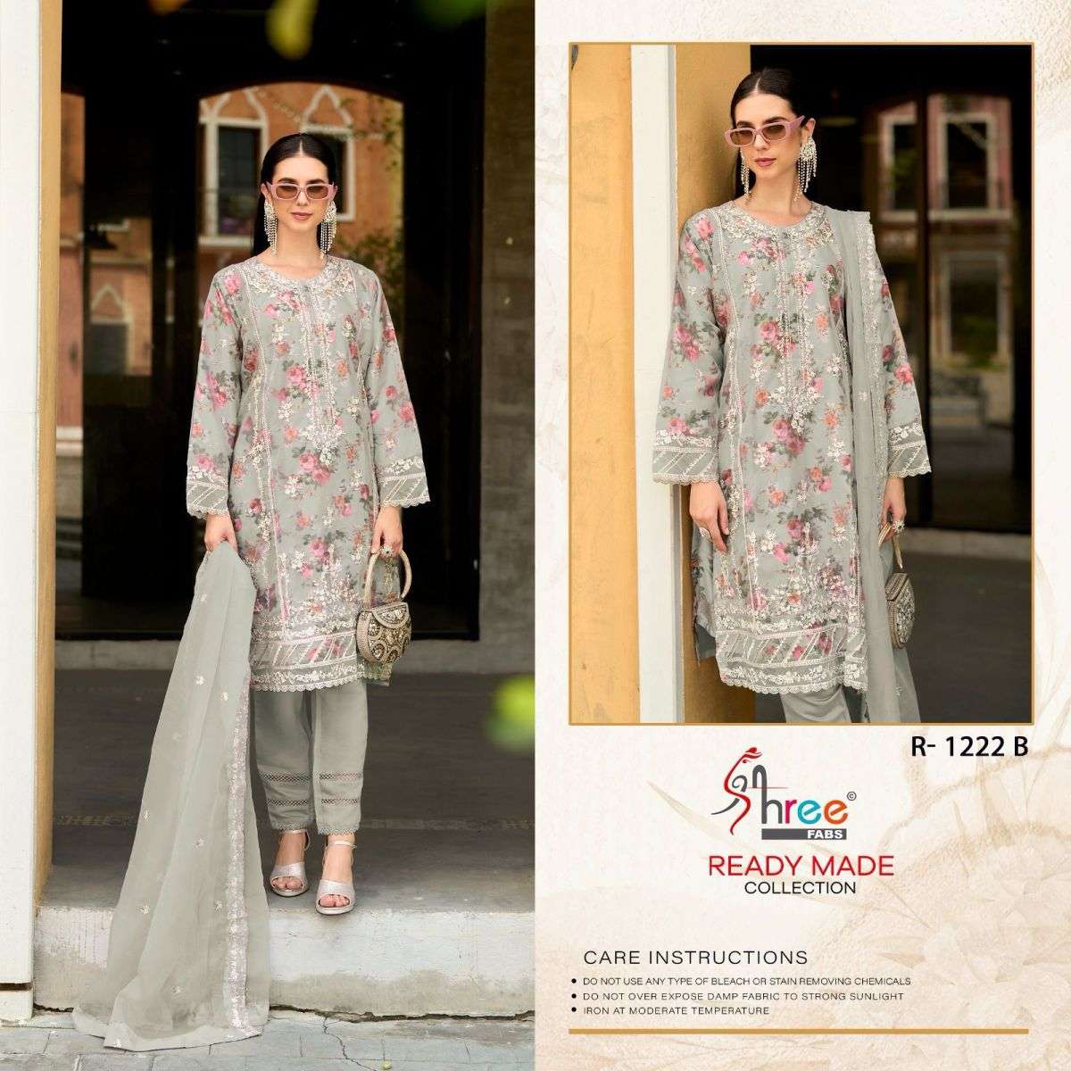 R 1222 BY SHREE FABS DESIGNER WITH WORK ORGANZA READYMADE PAKISTANI STYLE SUITS ARE AVAILABLE AT WHOLESALE PRICE