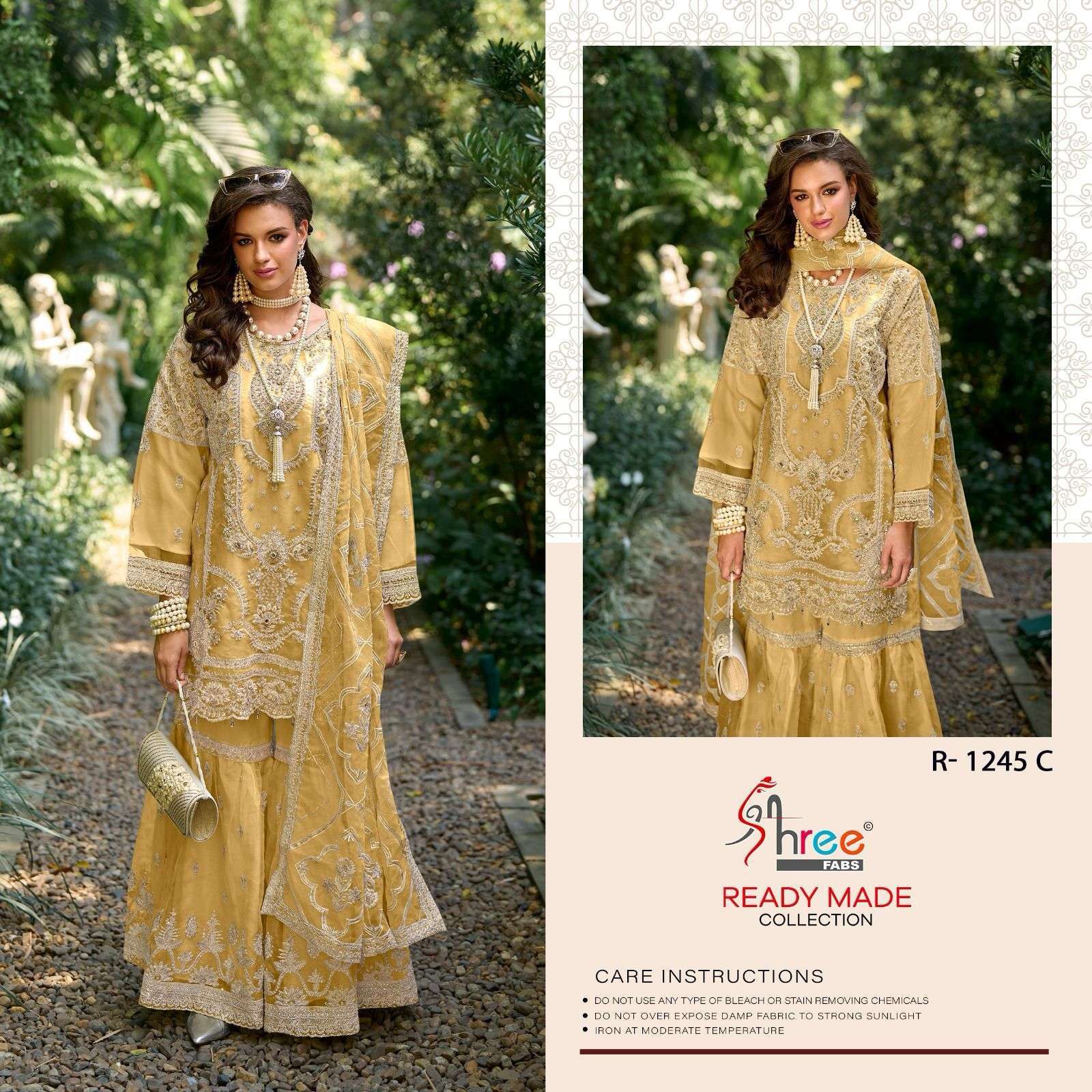 R 1245 BY SHREE FABS DESIGNER WITH WORK ORGANZA READYMADE PAKISTANI STYLE SUITS ARE AVAILABLE AT WHOLESALE PRICE