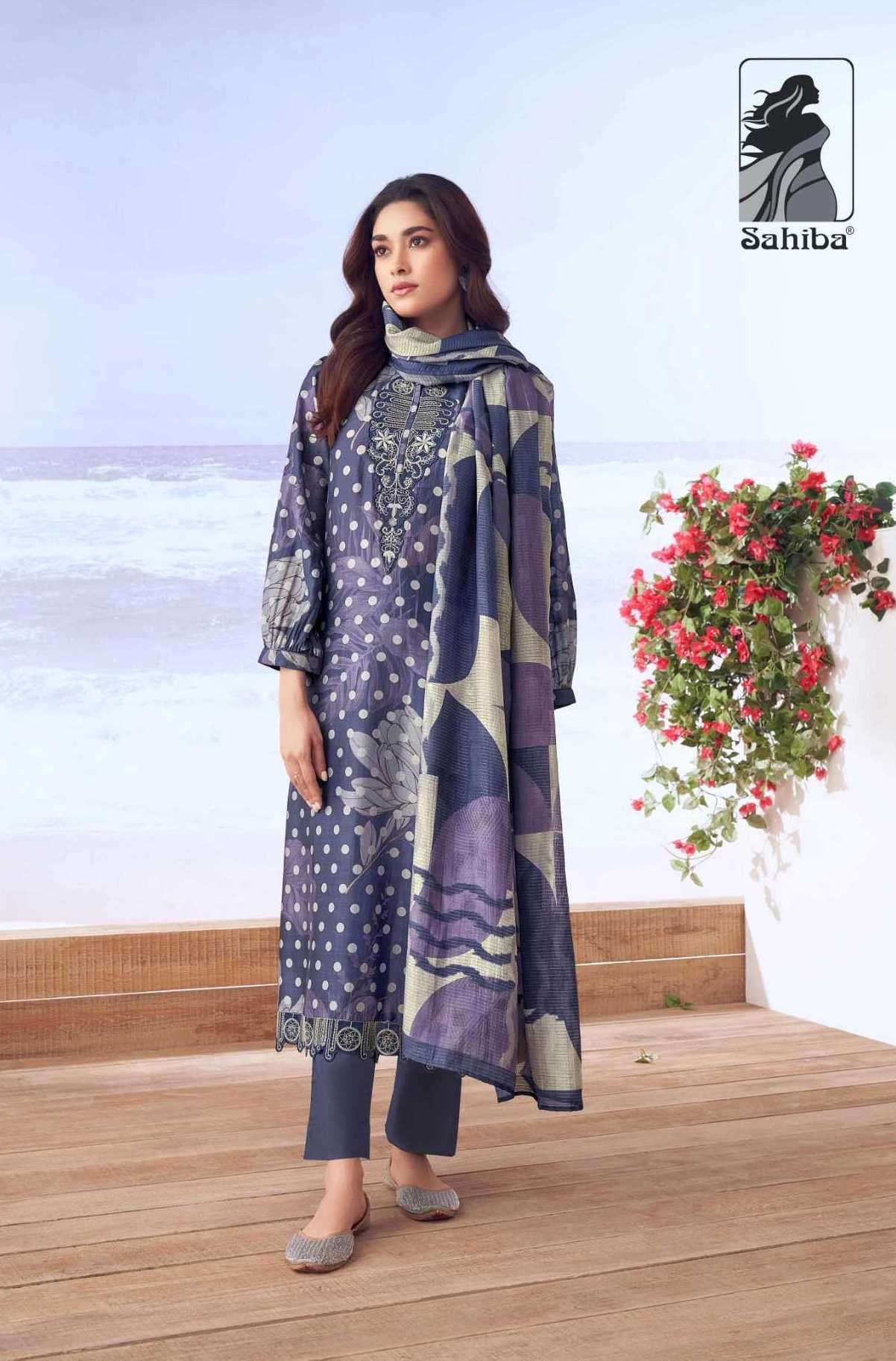 RAAHI SERIES 900 BY SAHIBA DESIGNER WITH DIGITAL PRINTED AND EMBROIDERY WORK MUSLIN SILK SUITS ARE AVAILABLE AT WHOLESALE PRICE
