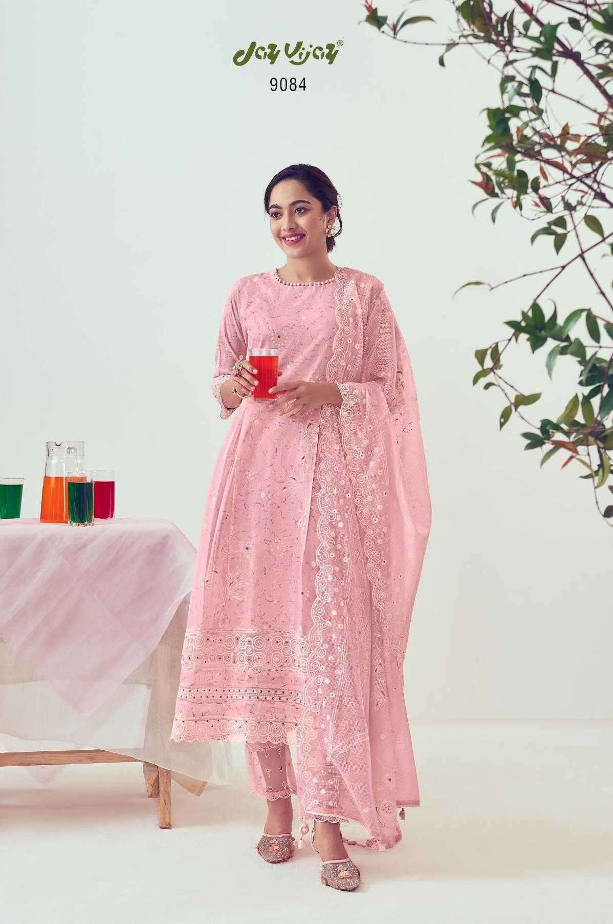 SHIKANJI SERIES 9081 TO 9086 BY JAY VIJAY DESIGNER WITH PRINTED AND WORK FANCY SUITS ARE AVAILABLE AT WHOLESALE PRICE