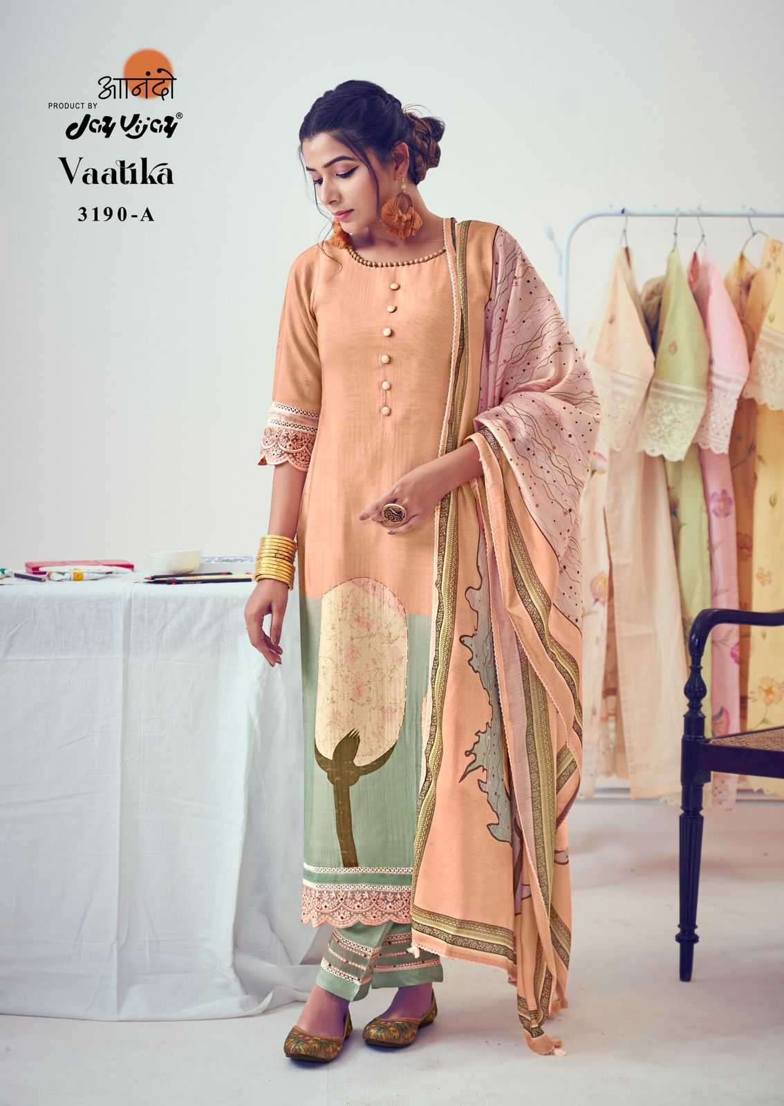 VAATIKA SERIES 3190 BY AANANDO JAY VIJAY DESIGNER WITH DIGITAL PRINTED AND WORK MUSLIN SUITS ARE AVAILABLE AT WHOLESALE PRICE