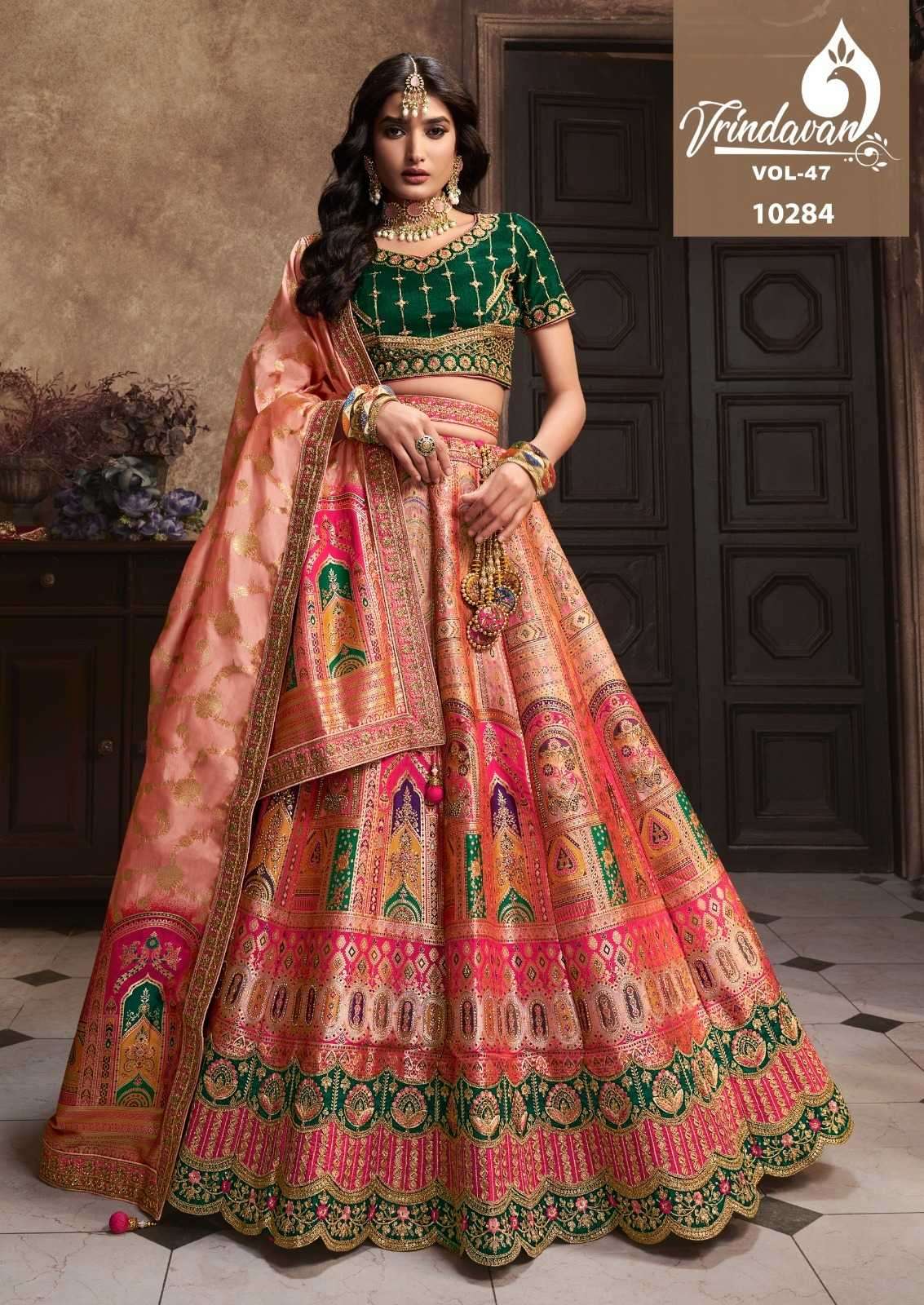 VRINDAVAN VOL-47 SERIES 10281 TO 10289 LEHENGA BY ROYAL DESIGNER WITH HEAVY WORK BRIDAL WEAR BANARASI SILK LEHENGAS ARE AVAILABLE AT WHOLESALE PRICE