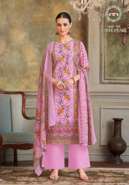WHITE PEARL SERIES 1496 BY HARSHIT FASHION DESIGNER PRINTED AND WORK CAMBRIC COTTON SUITS ARE AVAILABLE AT WHOLESALE PRICE