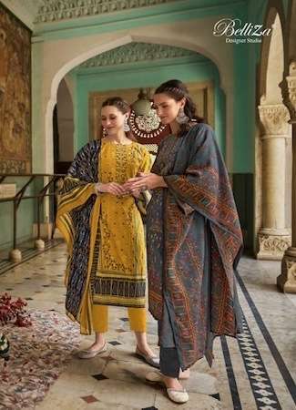 BIN SAEED VOL-4 SERIES 915 BY BELLIZA DESIGNER WITH PRINTED AND WORK COTTON SUITS ARE AVAILABLE AT WHOLESALE PRICE