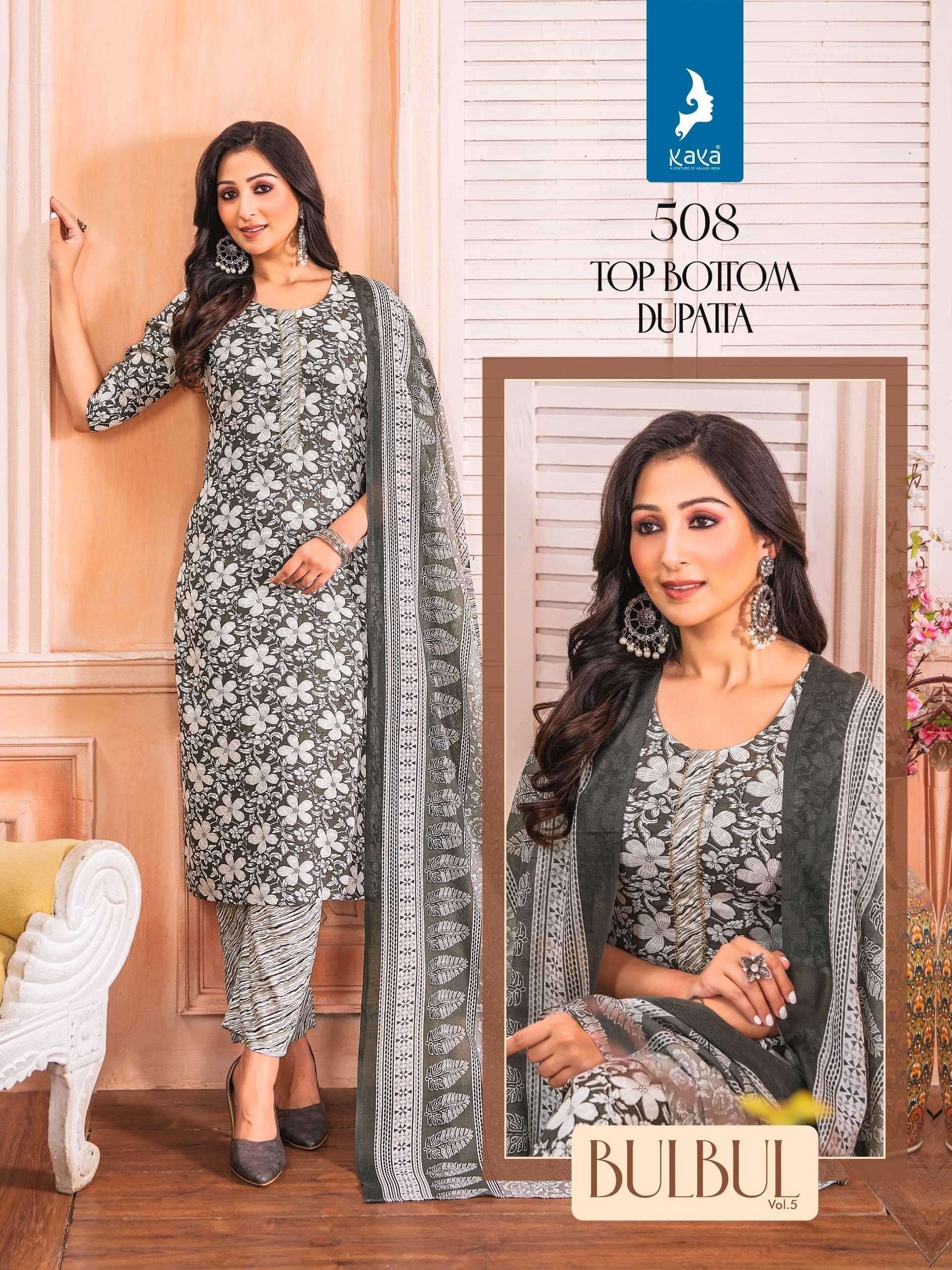BULBUL VOL-5 SERIES 501 TO 508 BY KAYA DESIGNER WITH PRINTED RAYON KURT8I WITH BOTTOM AND DUPATTA ARE AVAILABLE AT WHOLESALE PRICE