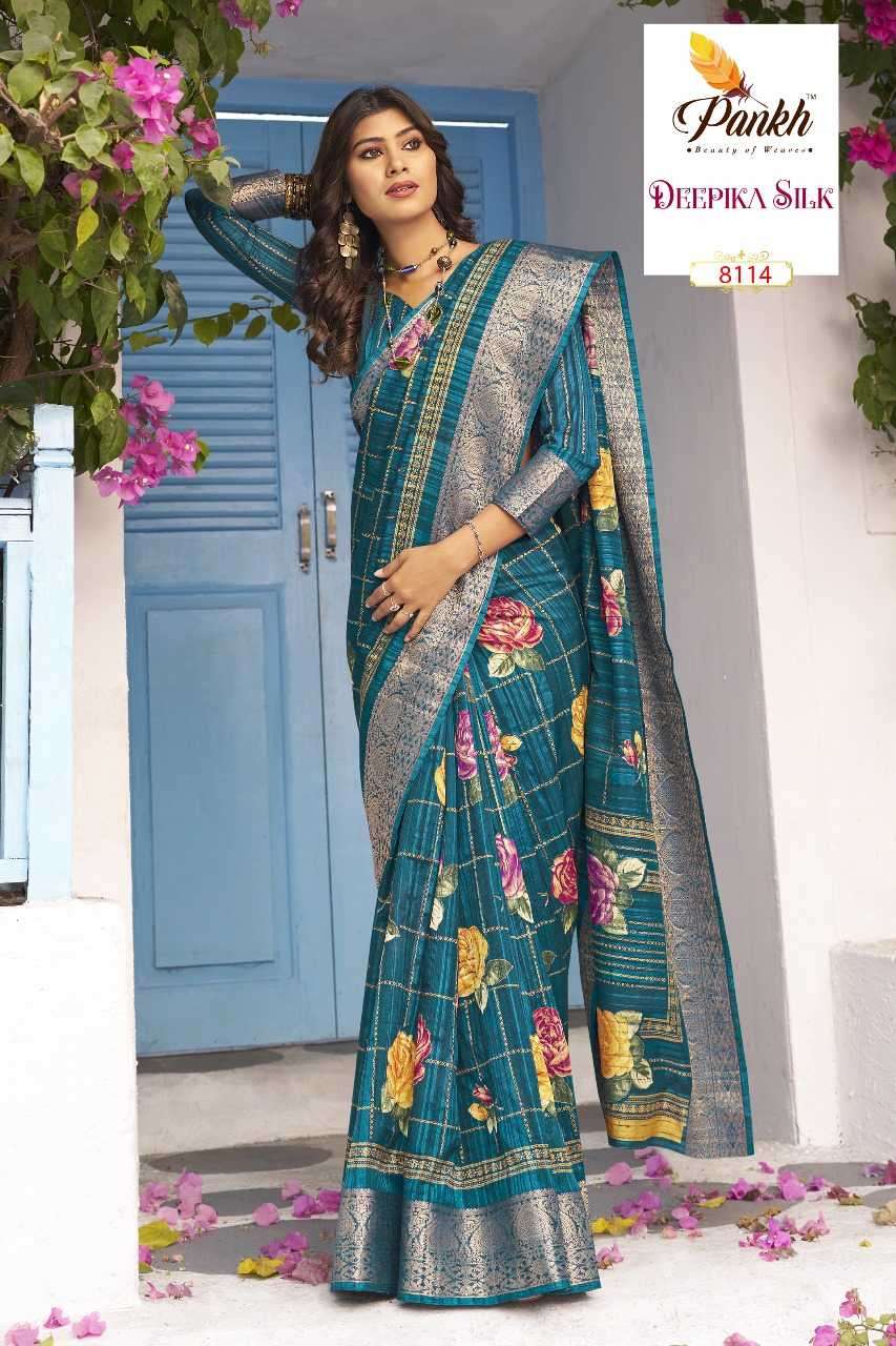 DEEPIKA SILK SERIES 8101 TO 8116 SAREE BY PANKH DESIGNER MUNGA SILK SAREES ARE AVAILABLE AT WHOLESALE PRICE