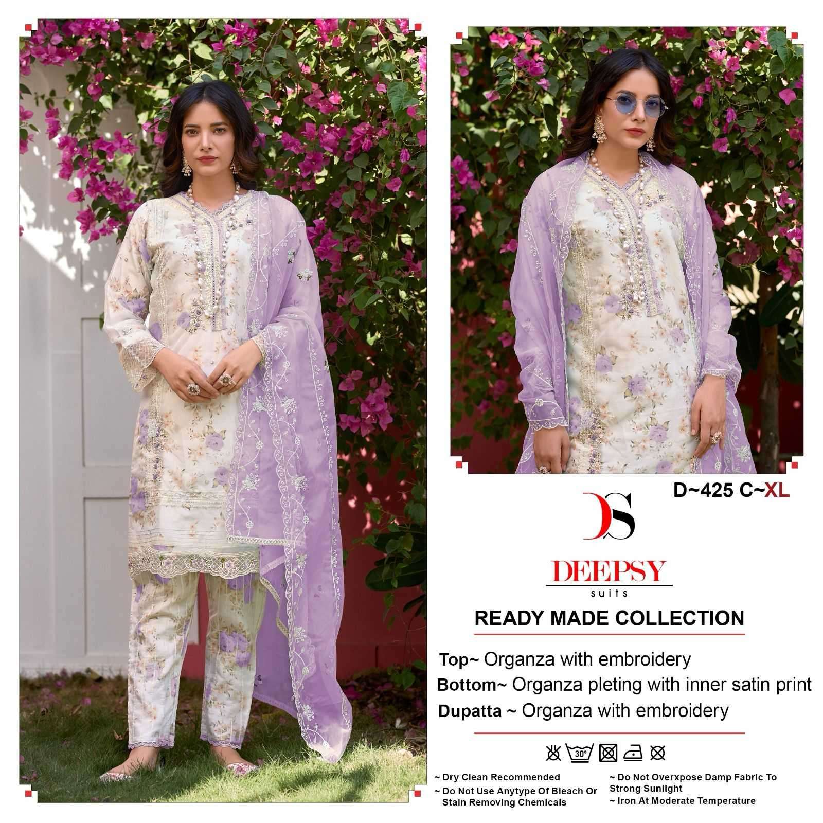 DEEPSY SERIES 425 DESIGNER WITH EMBROIDERY WORK READYMADE ORGANZA SUITS ARE AVAILABLE AT WHOLESALE PRICE