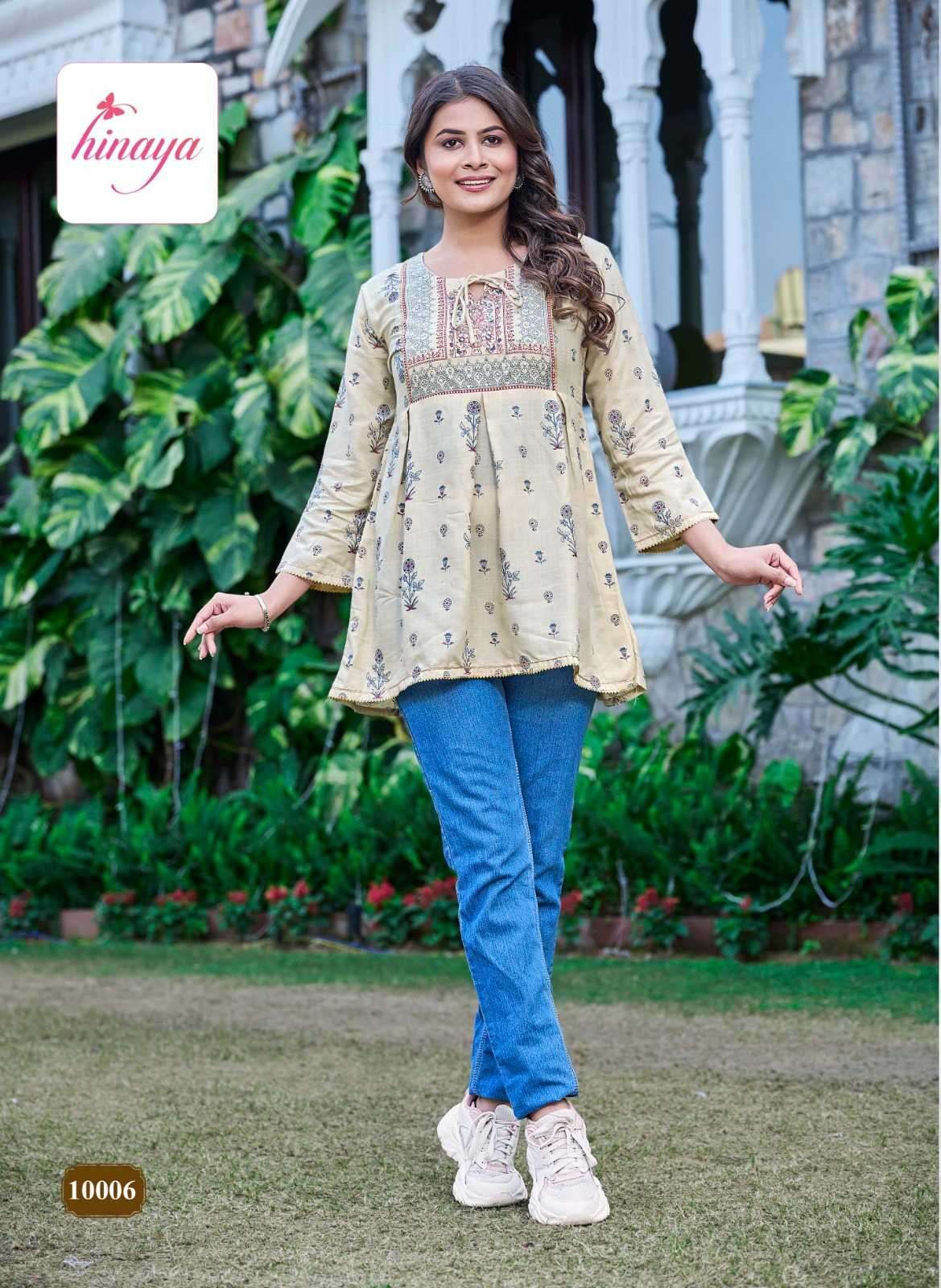 FASHION 4 YOU VOL-10 SERIES 10001 TO 10008 TOP BY HINAYA DESIGNER PRINTED RAYON TOPS ARE AVAILABLE AT WHOLESALE PRICE