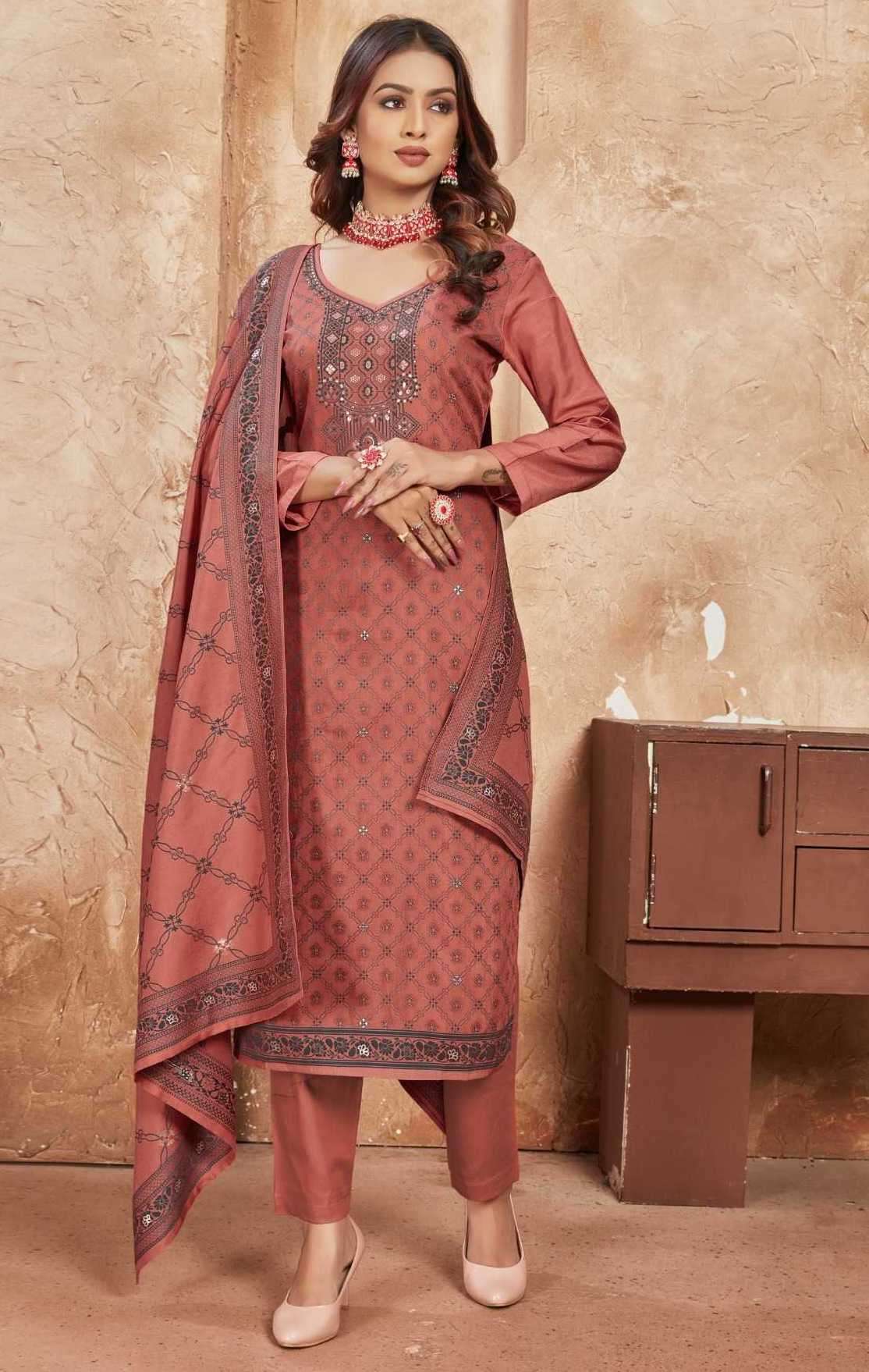JASMINE SERIES 941 TO 944 BY FOUR DOTS DESIGNER WITH WORK MUSLIN JACQUARD SUITS ARE AVAILABLE AT WHOLESALE PRICE