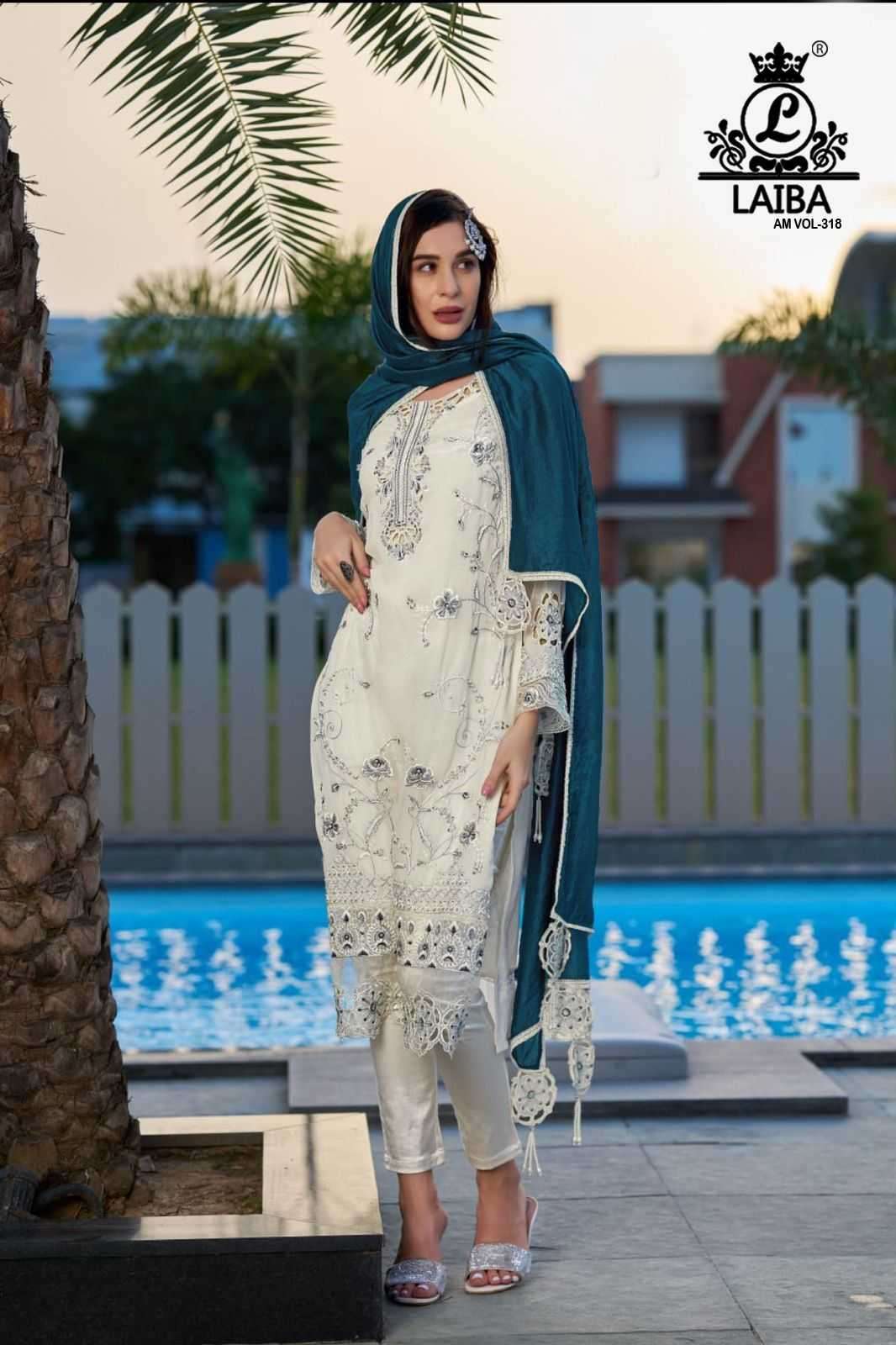 LAIBA AM VOL-318 DESIGNER WITH WORK PAKISTANI STYLE GEORGETTE TOP WITH PANT AND DUPATTA ARE AVAILABLE AT WHOLESALE PRICE