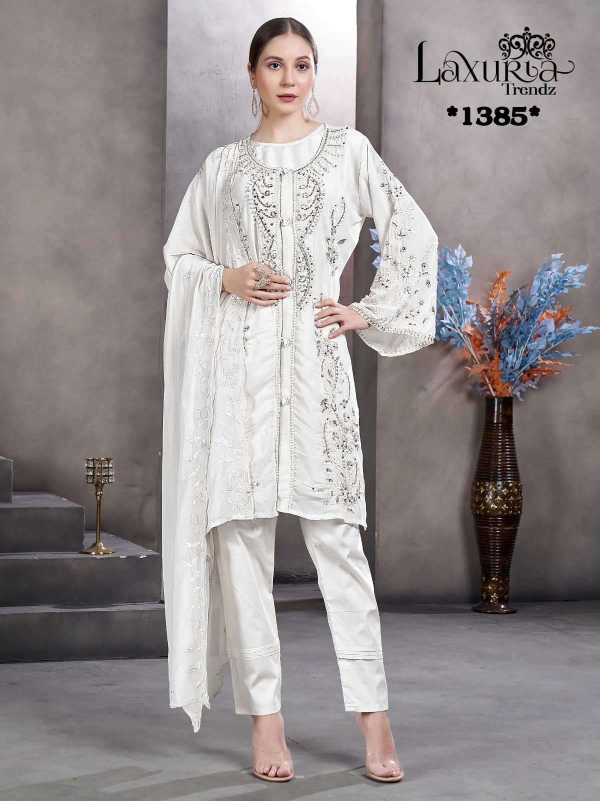 LAXURIA TRENDZ 1385 DESIGNER WITH WORK GEORGETTE PAKISTANI STYLE TOP WITH PANT AND DUPATTA ARE AVAILABLE AT WHOLESALE PRICE