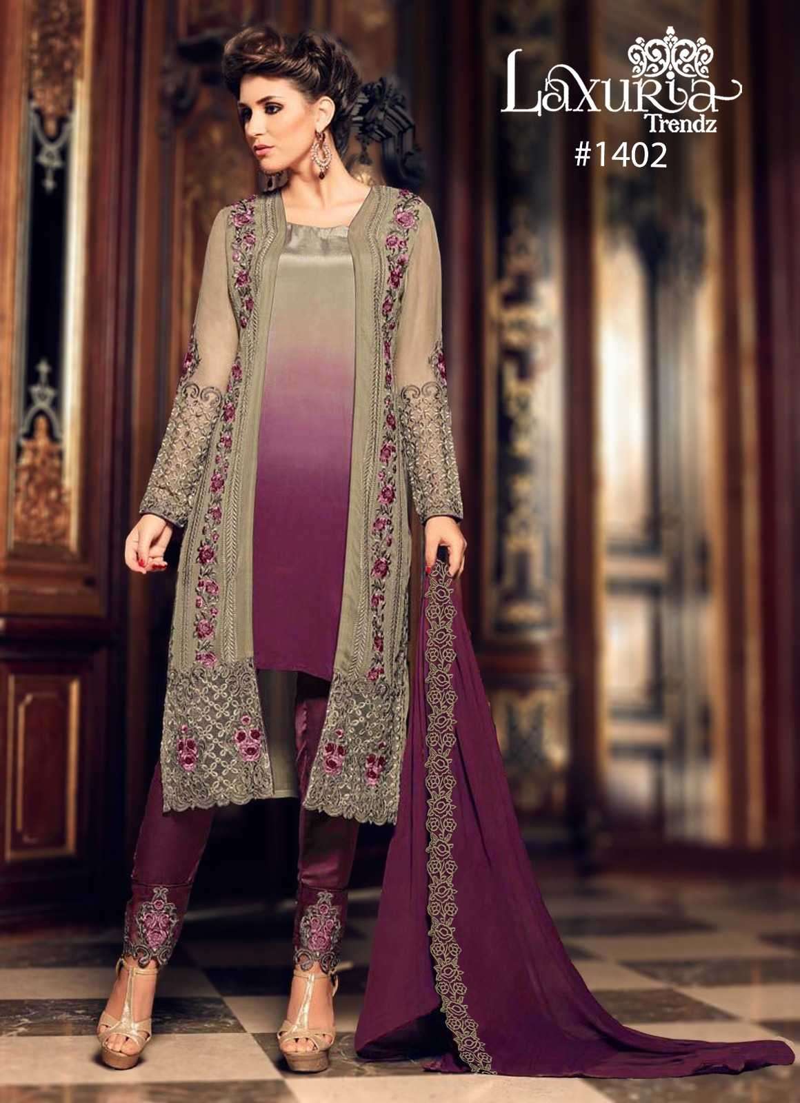 LAXURIA TRENDZ 1402 DESIGNER WITH WORK GEORGETTE PAKISTANI STYLE TOP WITH PANT ARE AVAILABLE AT WHOLESALE PRICE