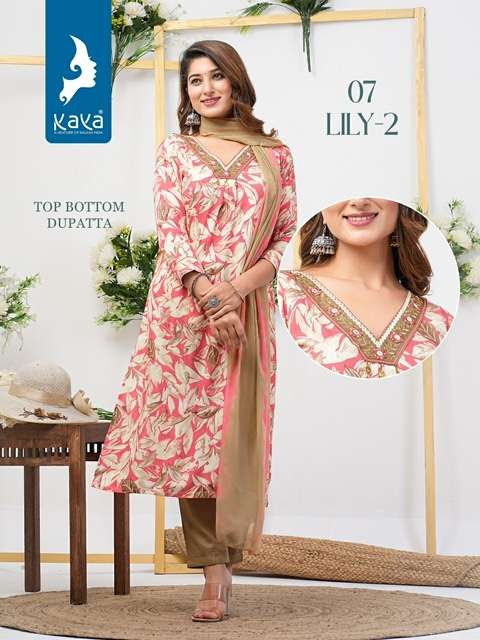LILY VOL-2 SERIES 01 TO 08 KURTI BY KAYA DESIGNER WITH PRINTED RAYON KURTI WITH PANT AND DUPATTA ARE AVAILABLE AT WHOLESALE PRICE