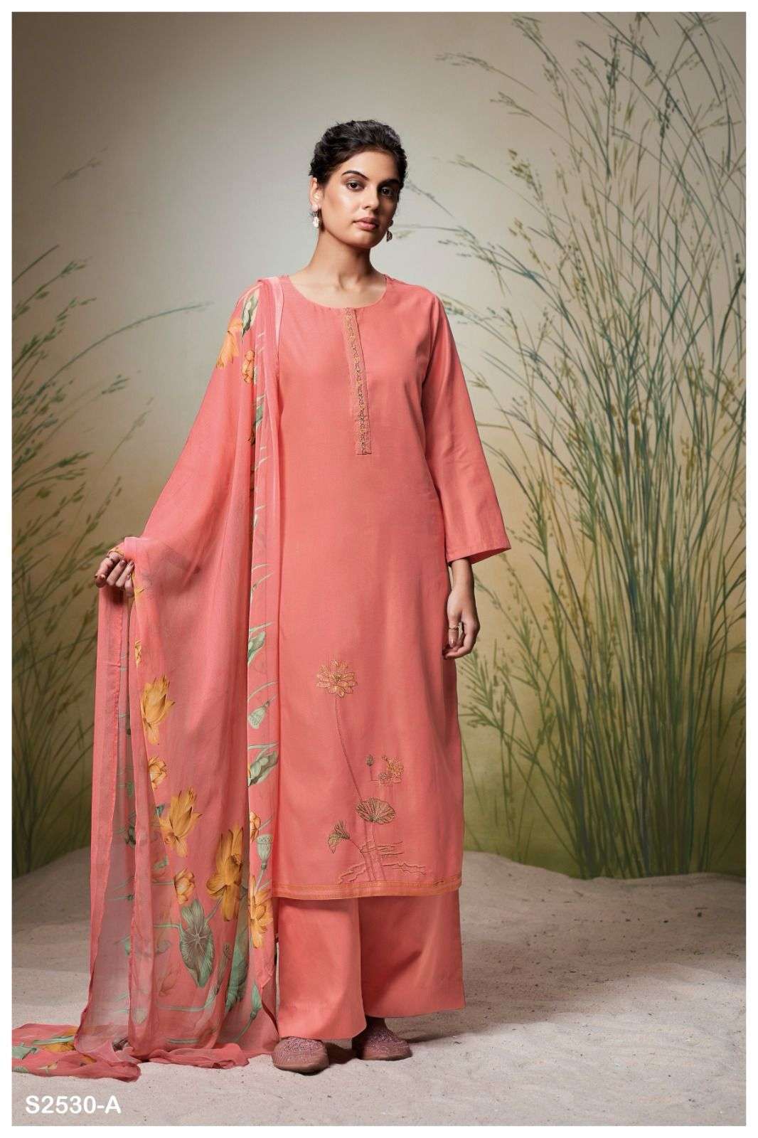 MADALYN SERIES 2530 BY GANGA DESIGNER WITH EMBROIDERY WORK COTTON SILK SUITS ARE AVAILABLE AT WHOLESALE PRICE