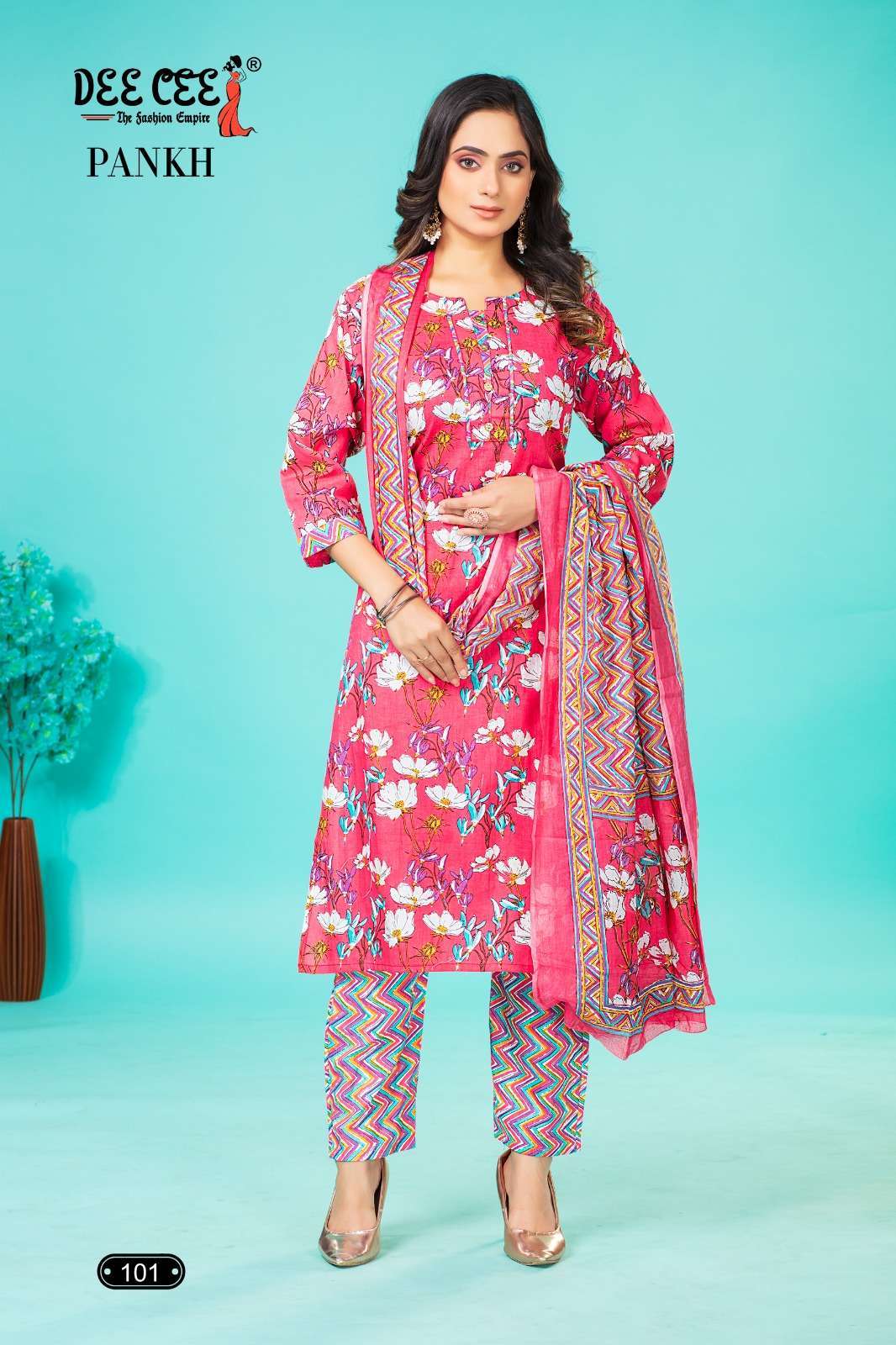 PANKH SERIES 101 TO 106 BY DEE CEE DESIGNER PRINTED COTTON CAMBRIC KURTI WITH BOTTOM AND DUPATTA ARE AVAILABLE AT WHOLESALE PRICE