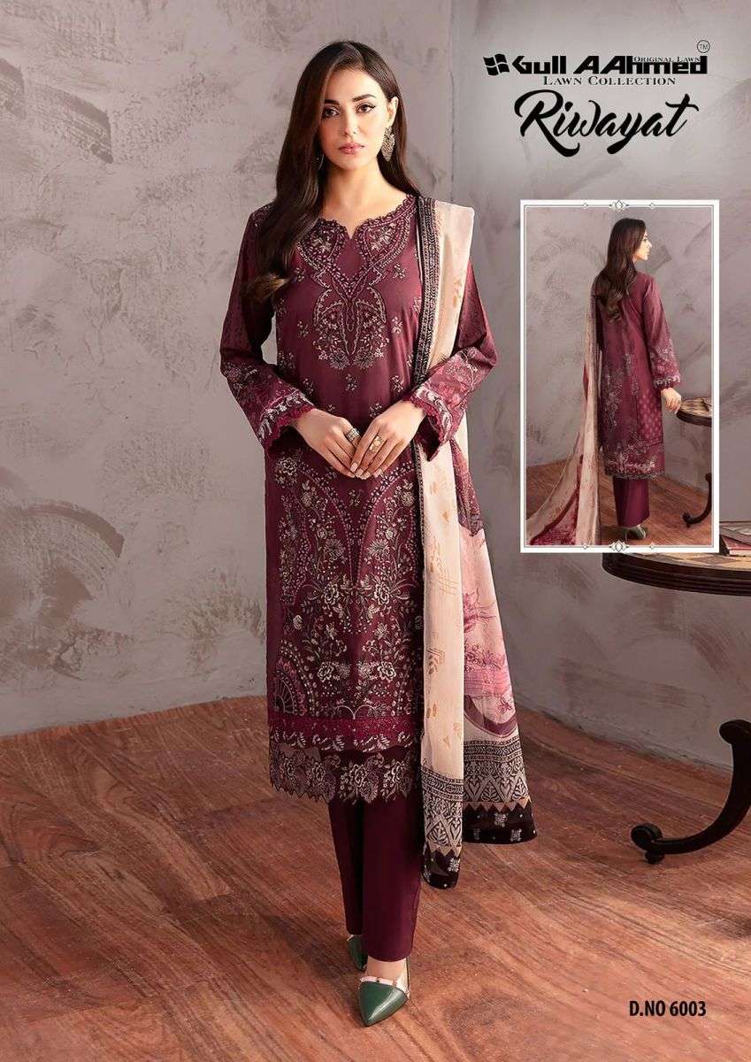 RIWAYAT VOL-6 SERIES 6001 TO 6006 BY GULL AAHMED DESIGNER WITH PRINTED PURE LAWN SUITS ARE AVAILABLE AT WHOLESALE PRICE