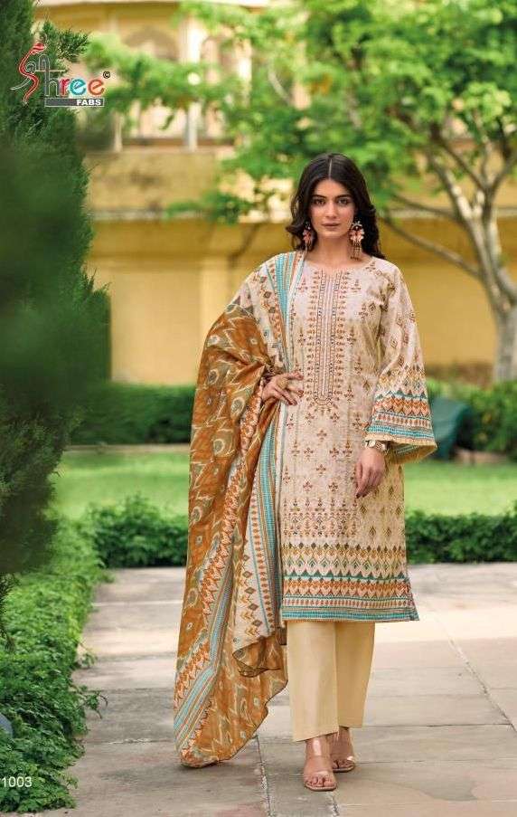 RIWAZ SERIES 1001 TO 1004 BY SHREE FABS DESIGNER PRINTED AND EMBROIDERY WORK COTTON SUITS ARE AVAILABLE AT WHOLESALE PRICE