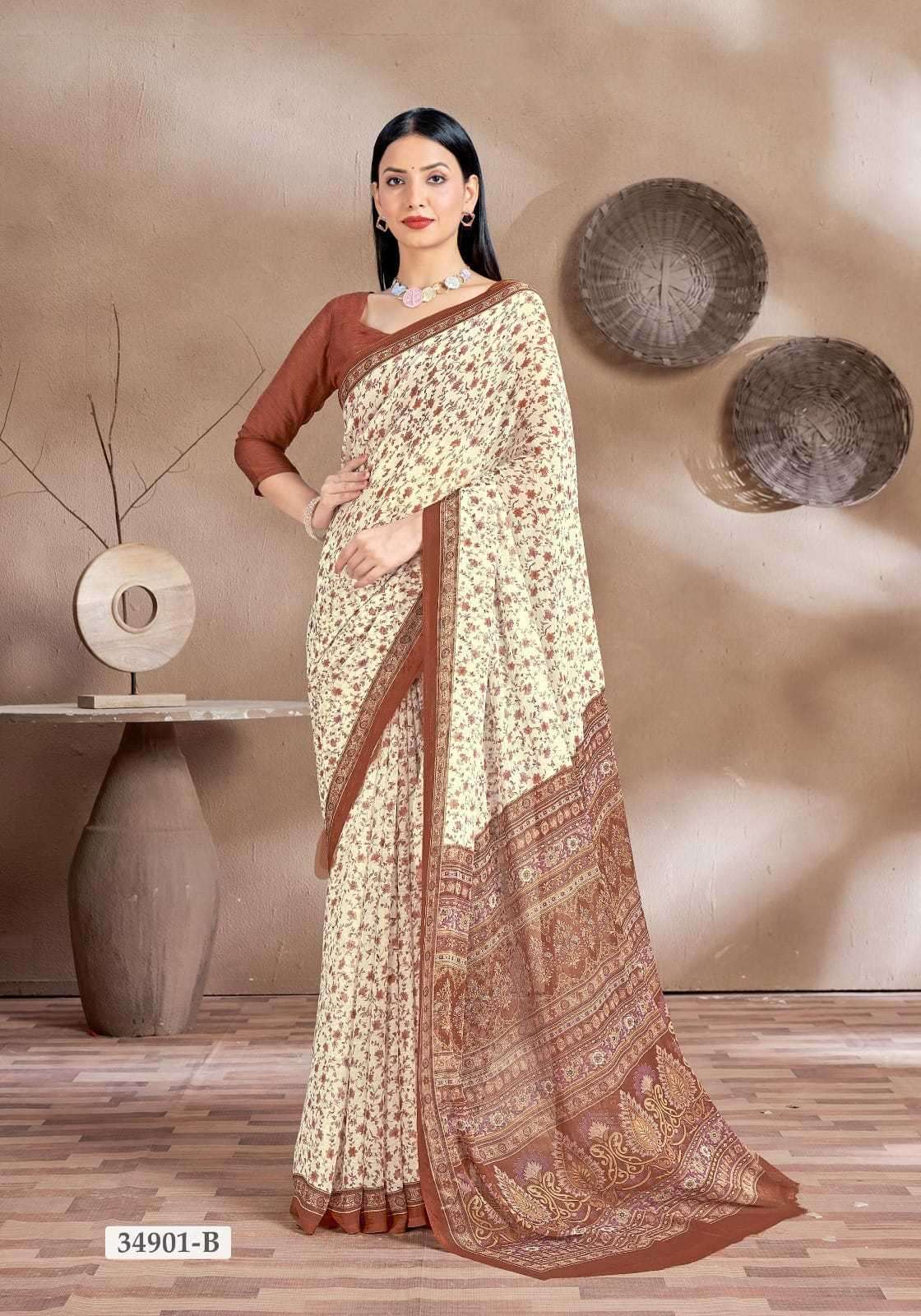 STAR CHIFFON SERIES 34901 TO 34903 SAREE BY RUCHI DESIGNER WITH PRINTED CHIFFONE SAREES ARE AVAILABLE AT WHOLESALE PRICE