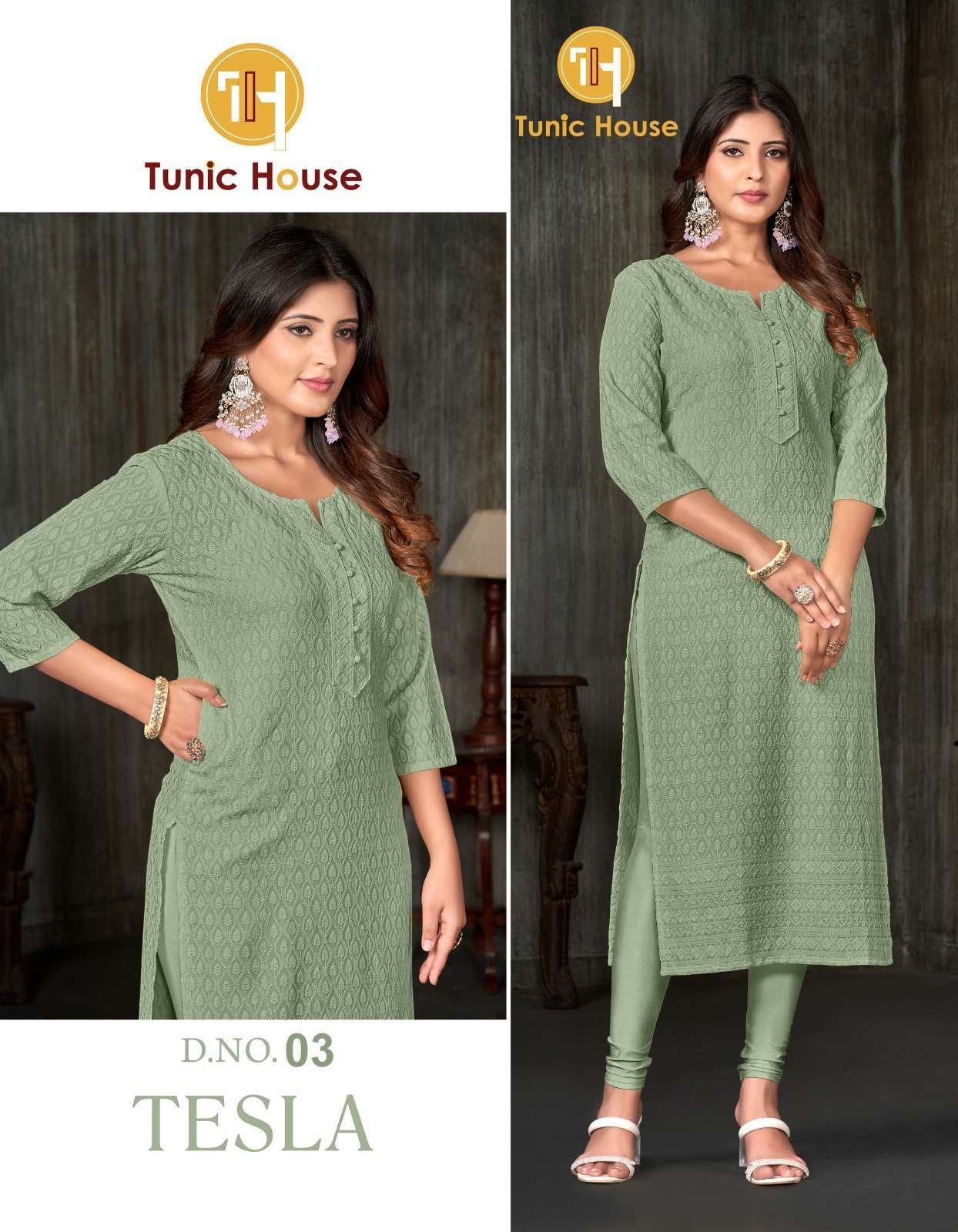 TESLA SERIES 03 TO 11 BY TUNIC HOUSE DESIGNER WITH WORK VISCOSE RAYON KURTIS ARE AVAILABLE AT WHOLESALE PRICE