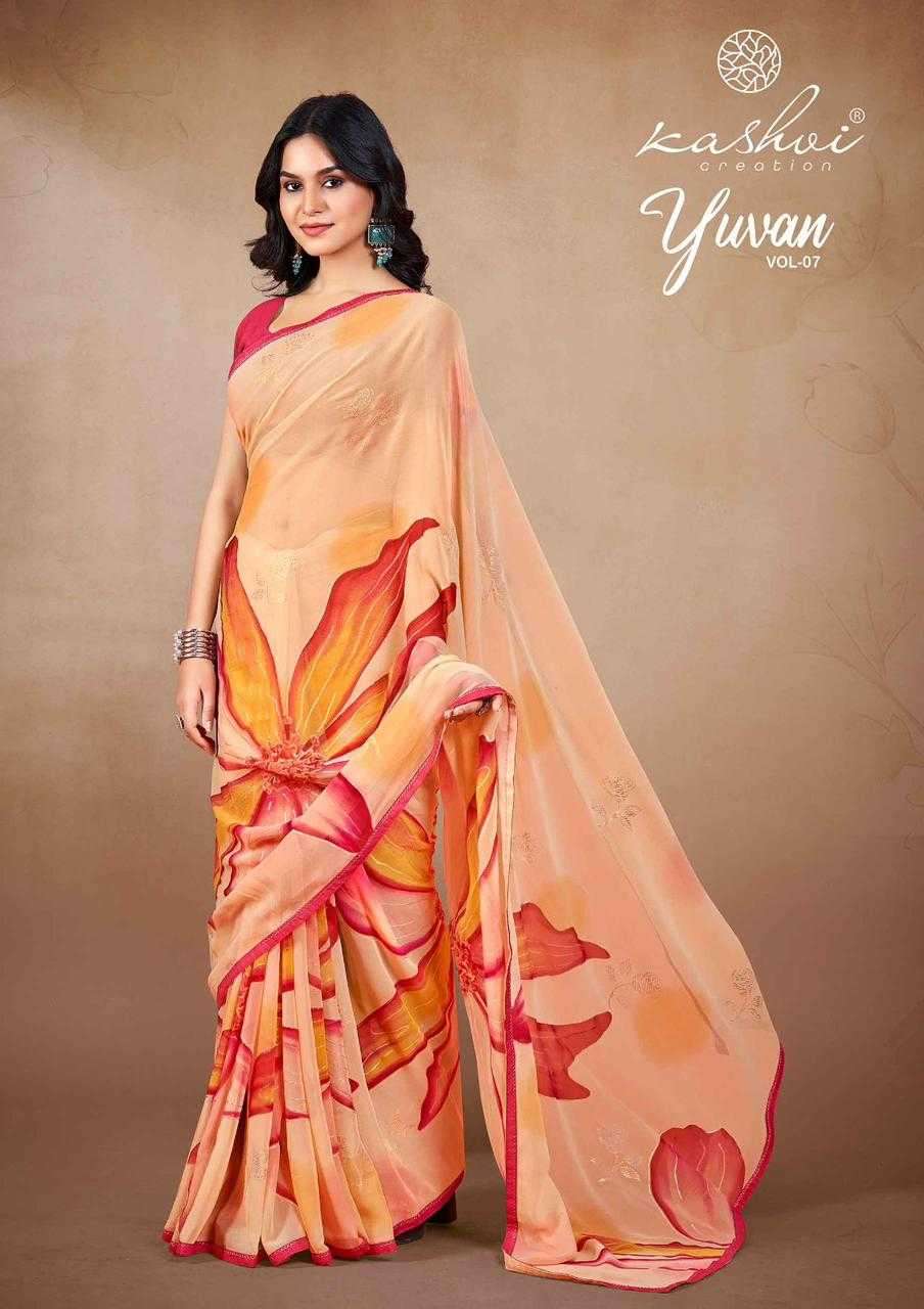 YUVAN VOL-7 SEIRES 1001 TO 1008 SAREE BY KASHVI DESIGNER DIGITAL PRINTED GEORGETTE SAREES ARE AVAILABLE AT WHOLESALE PRICE