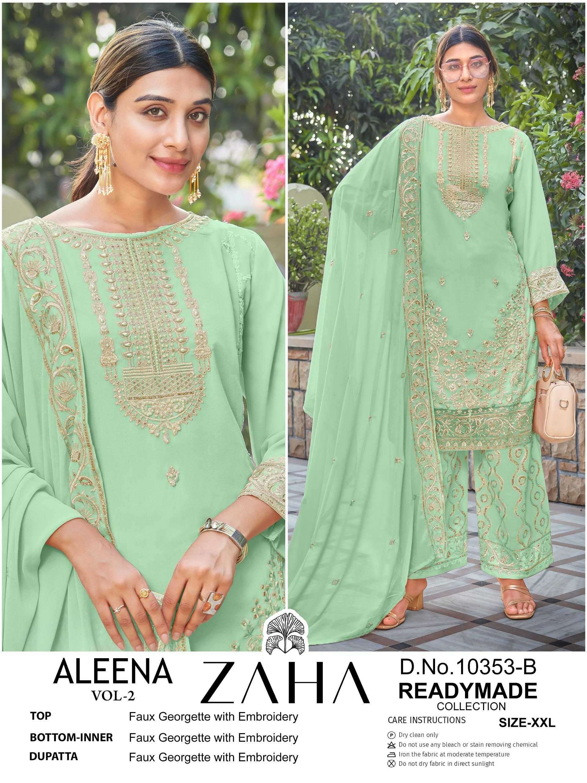 ALEENA VOL-2 SERIES 10353 BY ZAHA DESIGNER WITH WORK GEORGETTE READYMADE PAKISTANI STYLE SUITS ARE AVAILABLE AT WHOLESALE PRICE