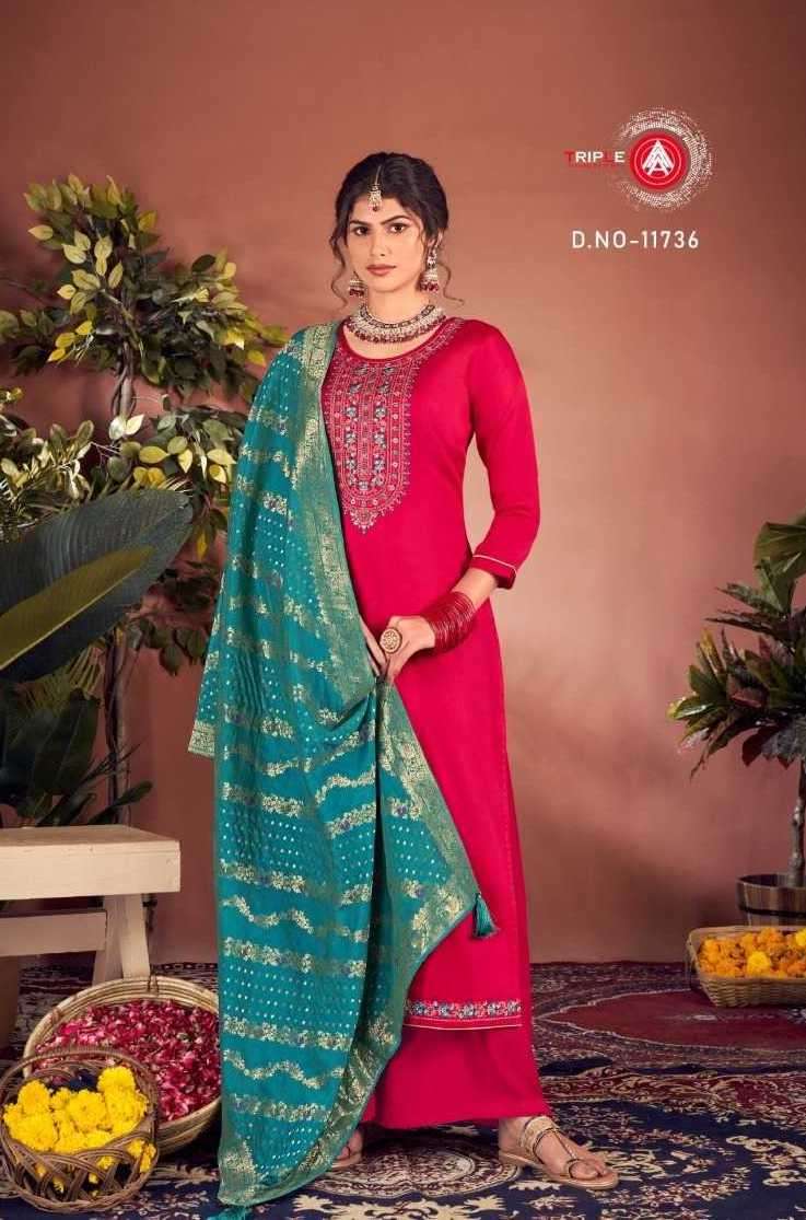AROOS SERIES 11731 TO 11736 BY KALAROOP DESIGNER WITH WORK JAM SILK COTTON SUITS ARE AVAILABLE AT WHOLESALE PRICE