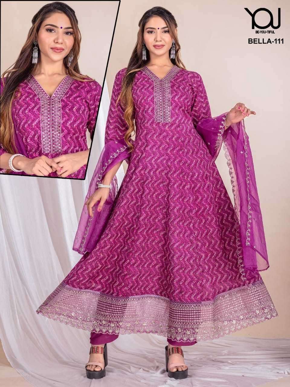 BELLA SERIES 110 TO 112 BY YOU DESIGNER PRINTED AND WORK ANARAKALI KURTI WITH BOTTOM AND DUPATTA ARE AVAILABLE AT WHOLESALE PRICE