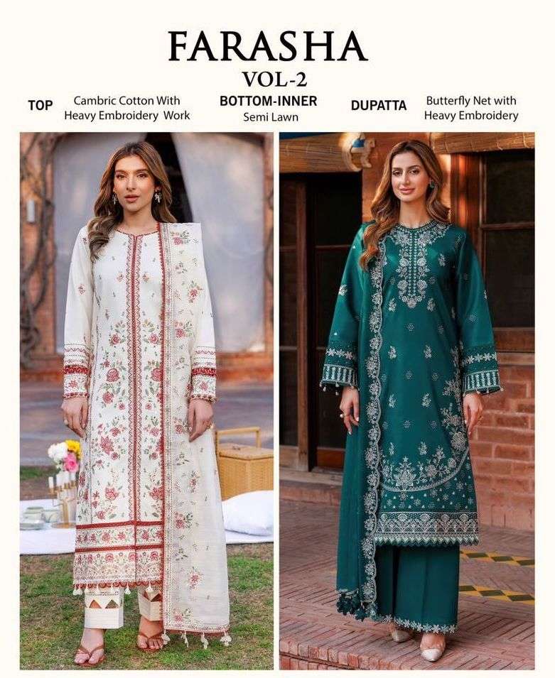 FARASHA VOL-2 SERIES 10318 TO 10321 BY ZAHA DESIGNER WITH WORK CAMBRIC COTTON PAKISTANI STYLE SUITS ARE AVAILABLE AT WHOLESALE PRICE