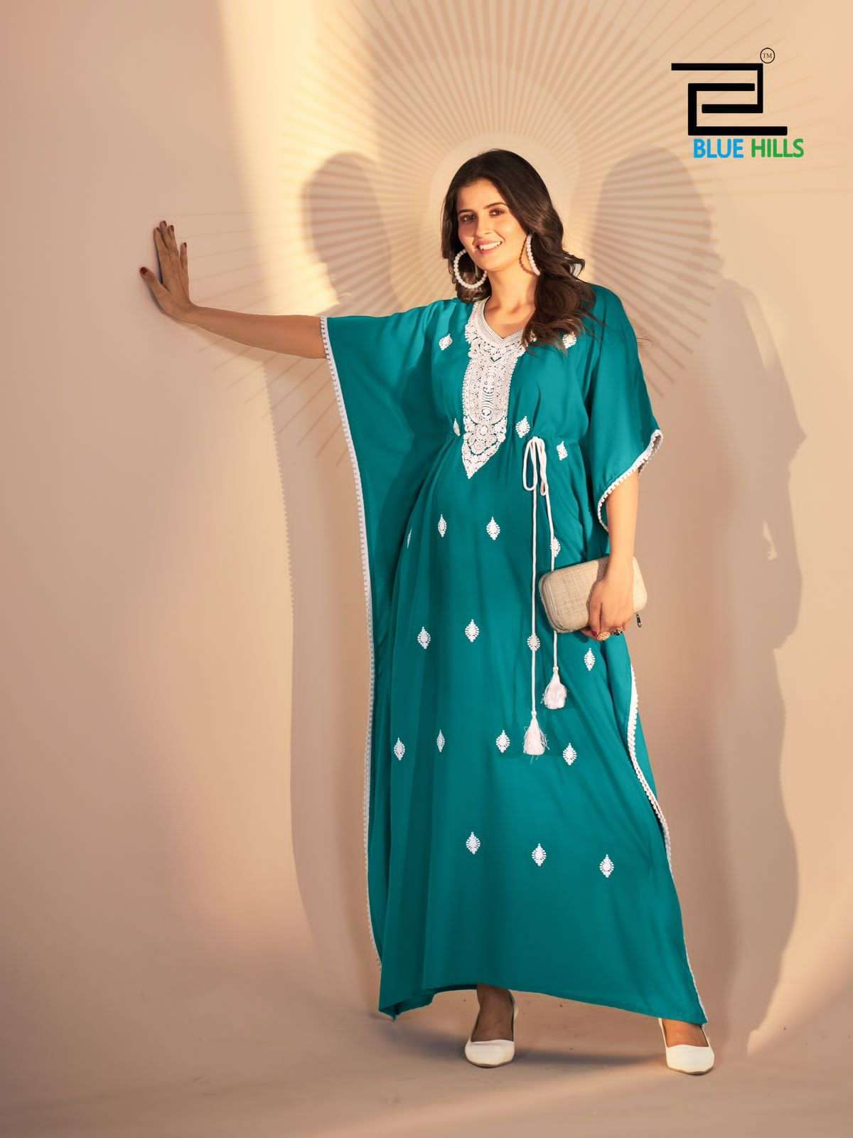 HONEY SERIES 1001 TO 1005 BY BLUE HILLS DESIGNER WITH WORK RAYON KAFTAN ARE AVAILABLE AT WHOLESALE PRICE