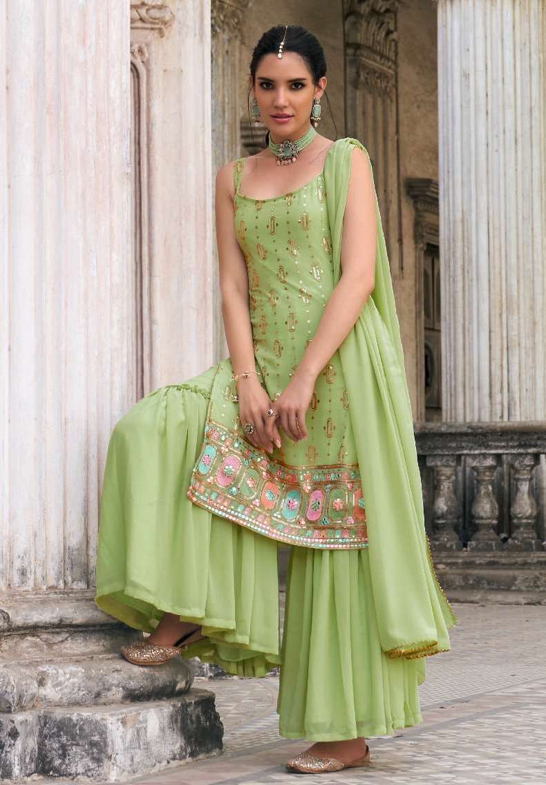 IBTIDA SERIES 2058 TO 2061 BY SENHORA DESIGNER WITH WORK GEORGETTE SHARARA SUITS ARE AVAILABLE AT WHOLESALE PRICE