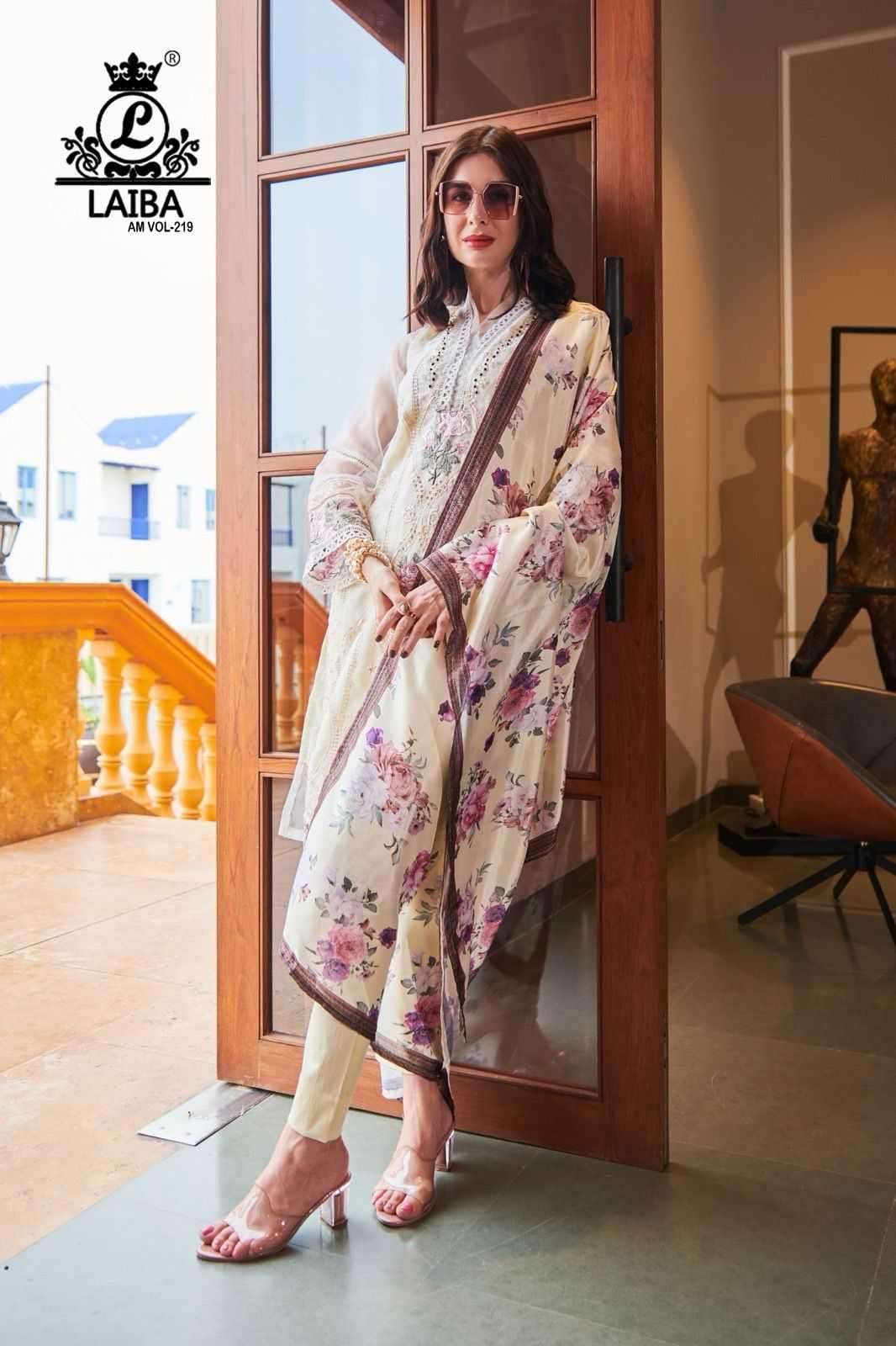 LAIBA AM VOL-219 DESIGNER WITH WORK PAKISTANI STYLE ORGANZA TOP WITH PANT AND DUPATTA ARE AVAILABLE AT WHOLESALE PRICE