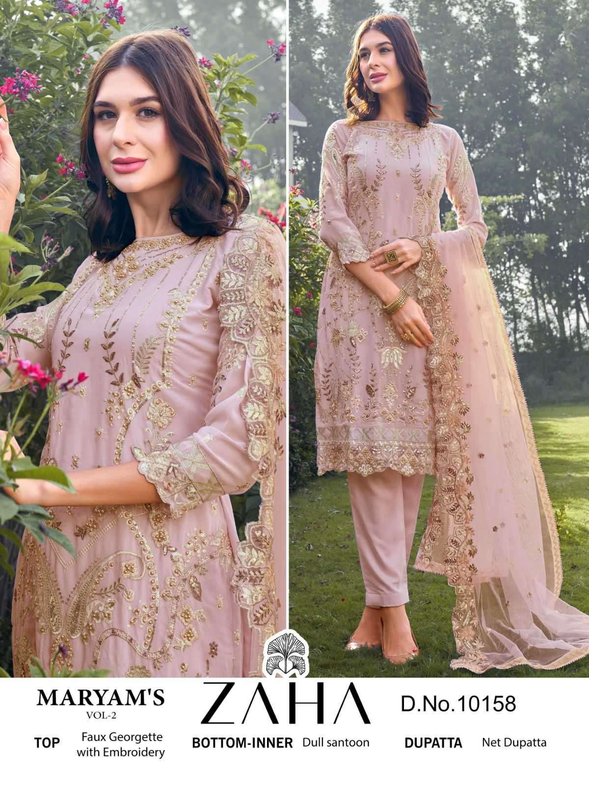 MARYAMS VOL-2 SERIES 10158 TO 10160 BY ZAHA DESIGNER WITH WORK GEORGETTE PAKISTANI STYLE READYMADE SUITS ARE AVAILABLE AT WHOLESALE PRICE