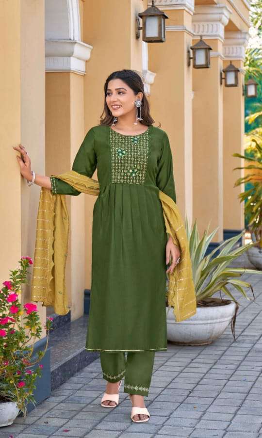 NIRUPA SERIES 13728 TO 13733 BY KALAROOP DESIGNER WITH WORK FANCY KURTI WITH PANT AND DUPATTA ARE AVAILABLE AT WHOLESALE PRICE