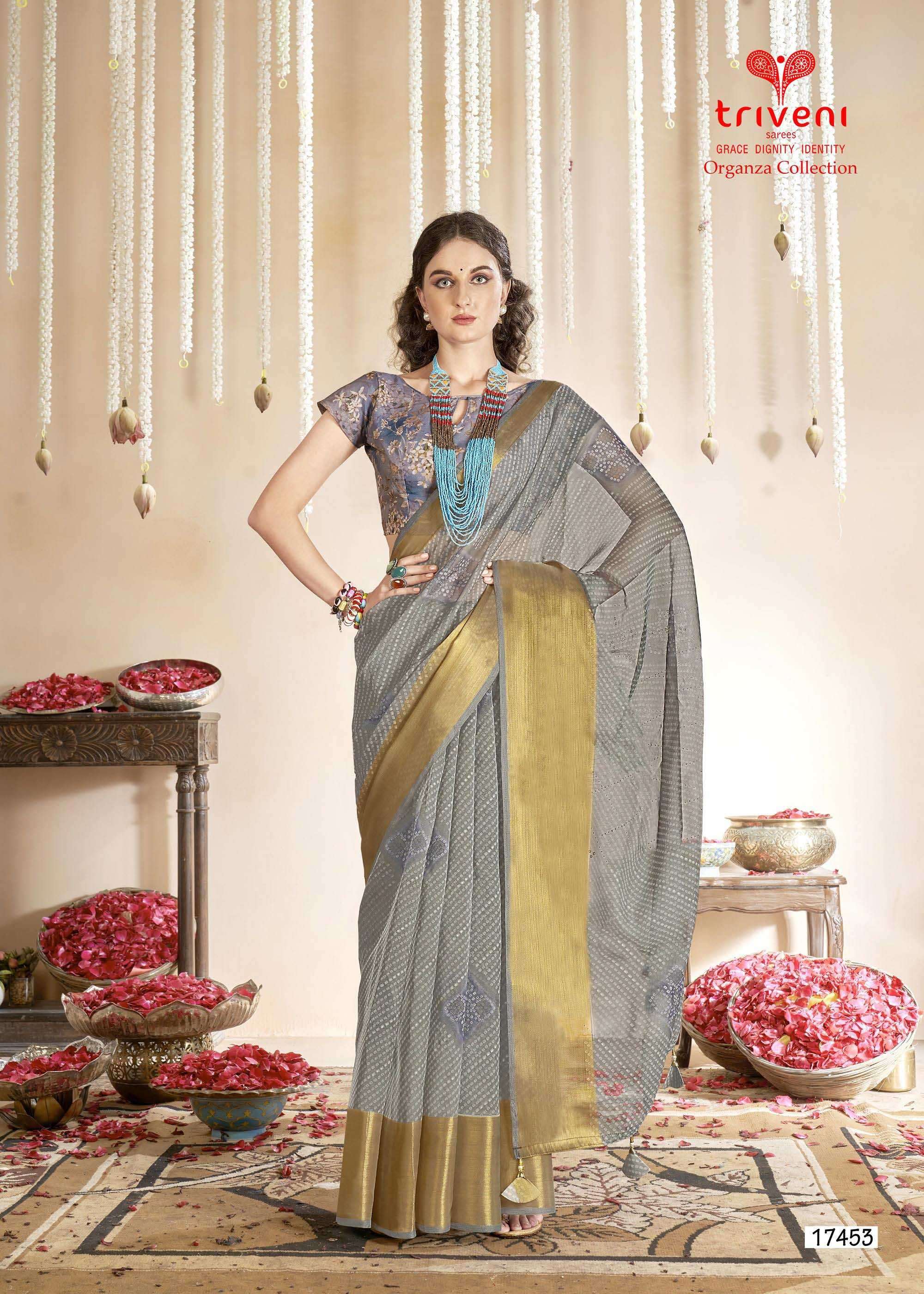 ONICA SERIES 17451 TO 17458 SAREE BY TRIVENI DESIGNER ORGANZA SAREES ARE AVAILABLE AT WHOLESALE PRICE