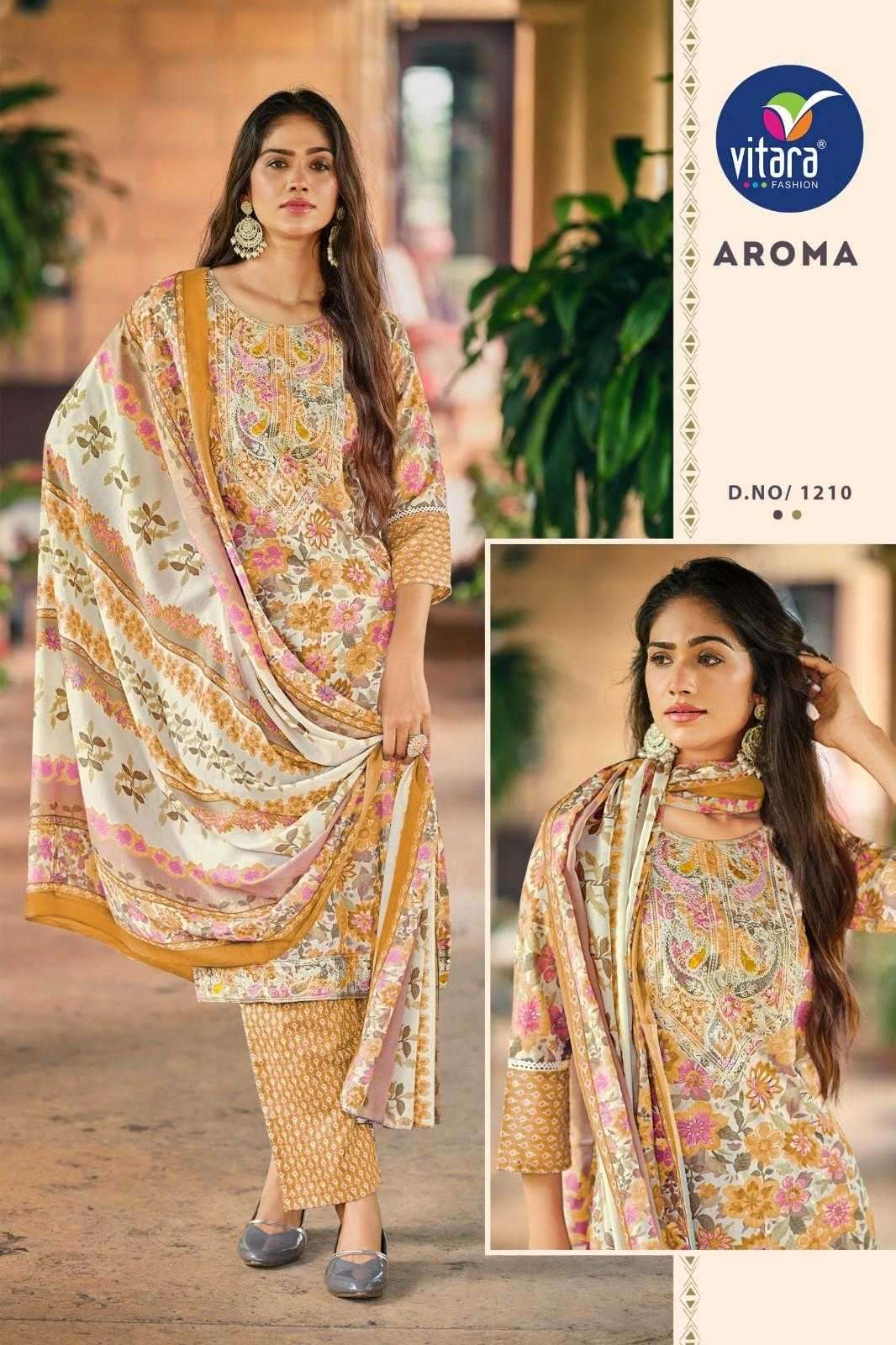 AROMA SERIES 1209 TO 1210 BY VITARA DESIGNER PRINTED AND WORK CAMBRIC TOP WITH BOTTOM AND DUPATTA ARE AVAILABLE AT WHOLESALE PRICE