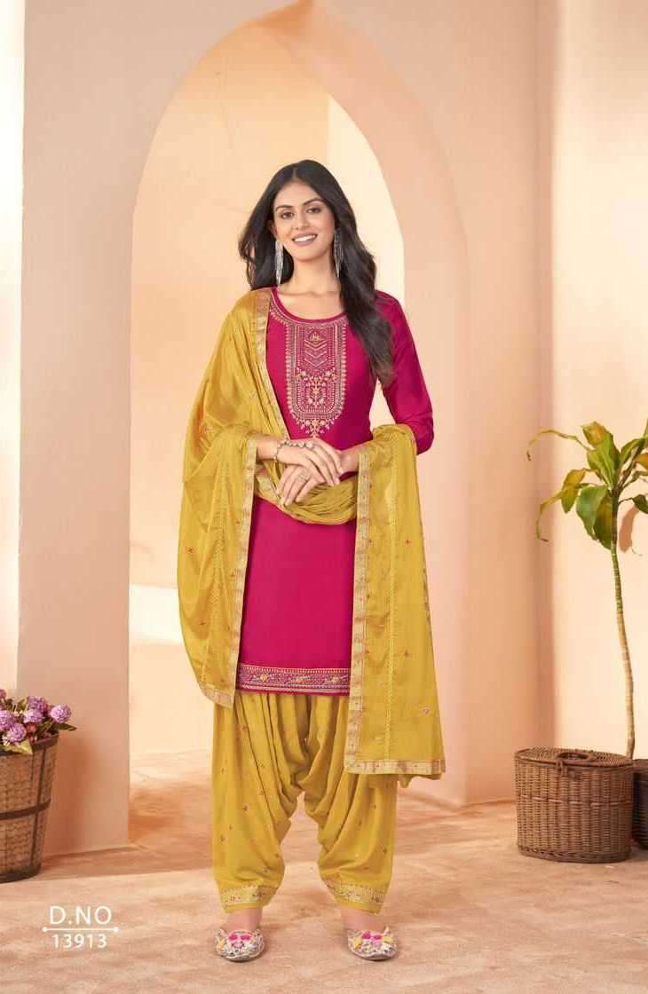 FASHION OF PATIYALA VOL-36 SERIES 13909 TO 13914 BY KALAROOP DESIGNER WITH WORK READYMADE JAM SILK COTTON PATIYALA SUITS ARE AVAILABLE AT WHOLESALE PRICE