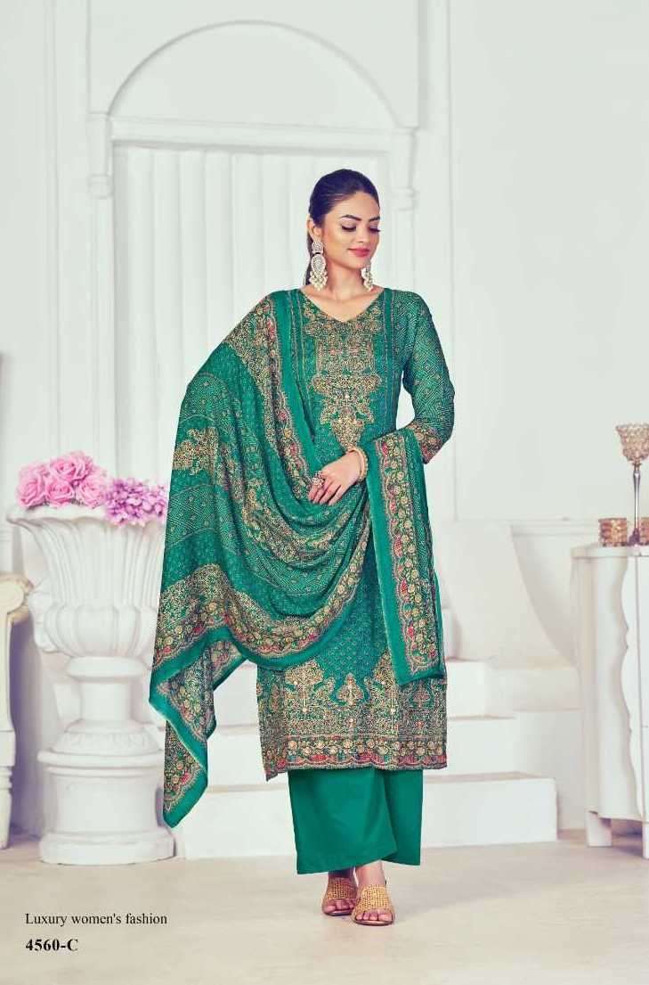 HAMPREET SERIES 4560 BY SIMAR GLOSSY DESIGNER WITH WORK SILK SUITS ARE AVAILABLE AT WHOLESALE PRICE